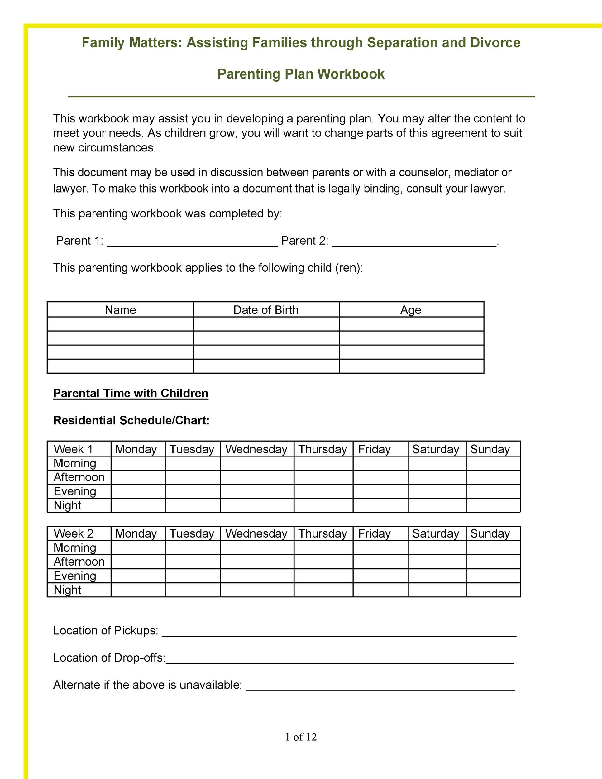 49 FREE Parenting Plan Custody Agreement Templates