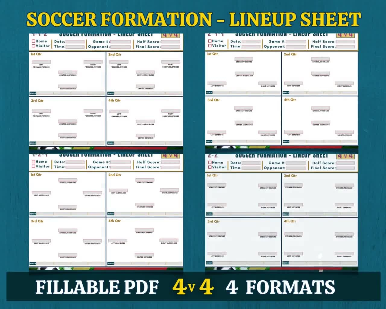 4v4 Soccer Formation Lineup Sheet Soccer Coach Planner Youth Soccer Template For Soccer Soccer Lineup 4 V 4 Formation Sheet Lineup Etsy