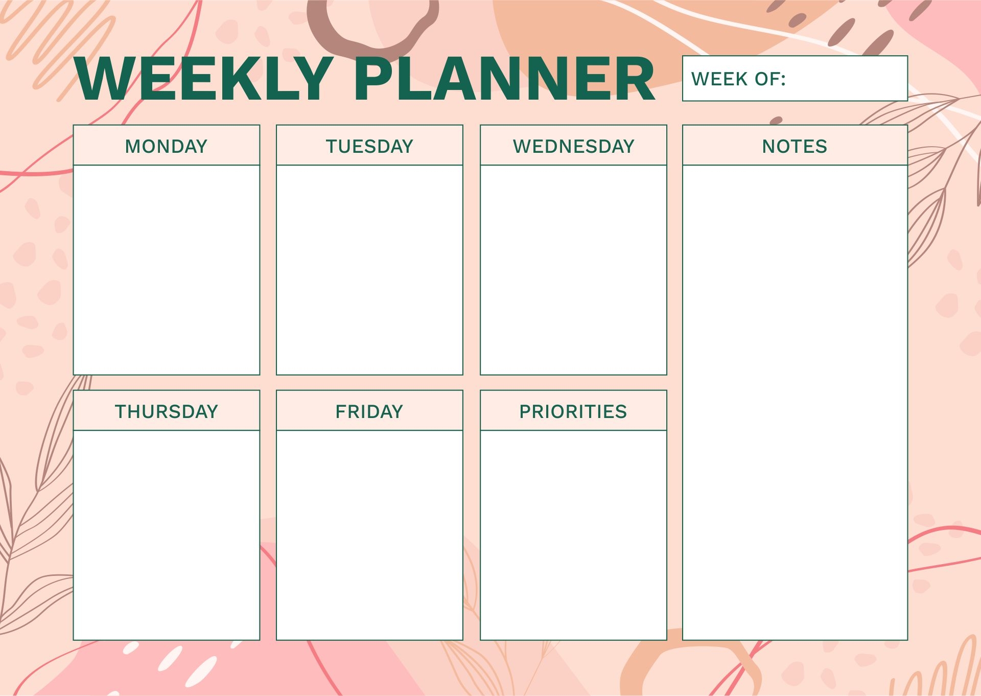 5 Day Weekly Calendar Printable