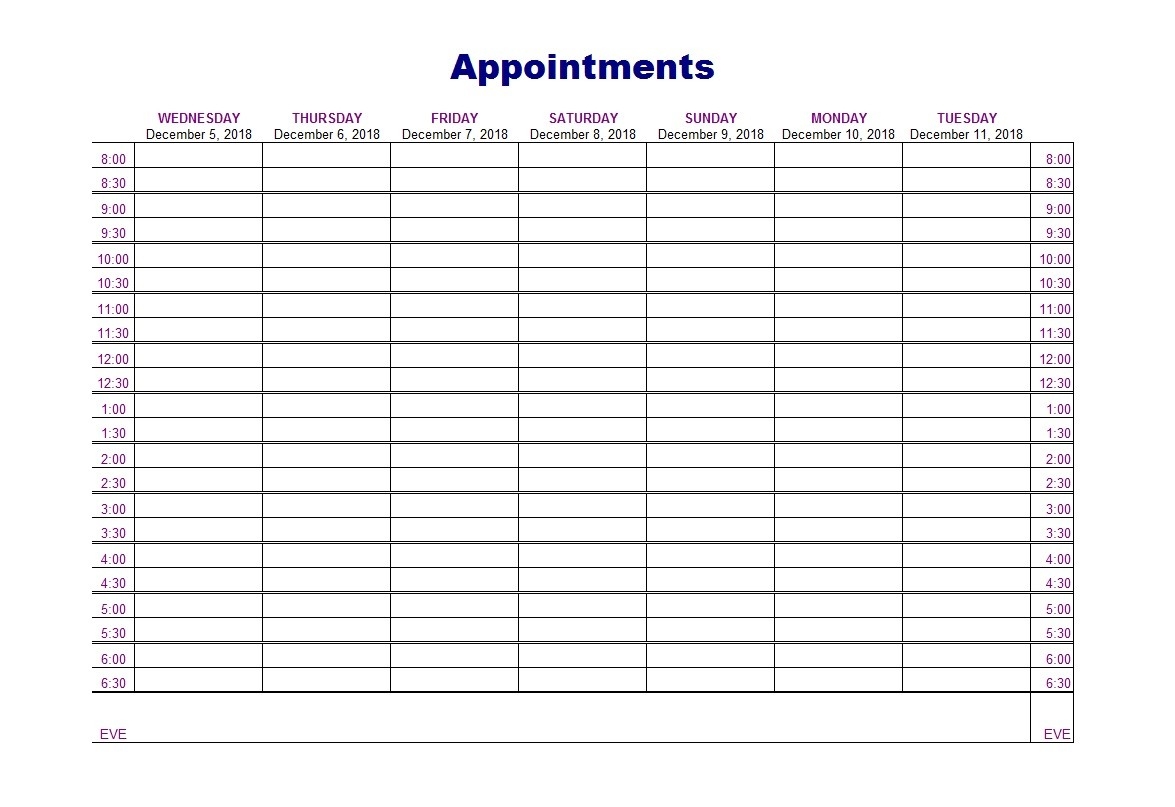 50 Printable Appointment Schedule Templates Appointment Calendars 