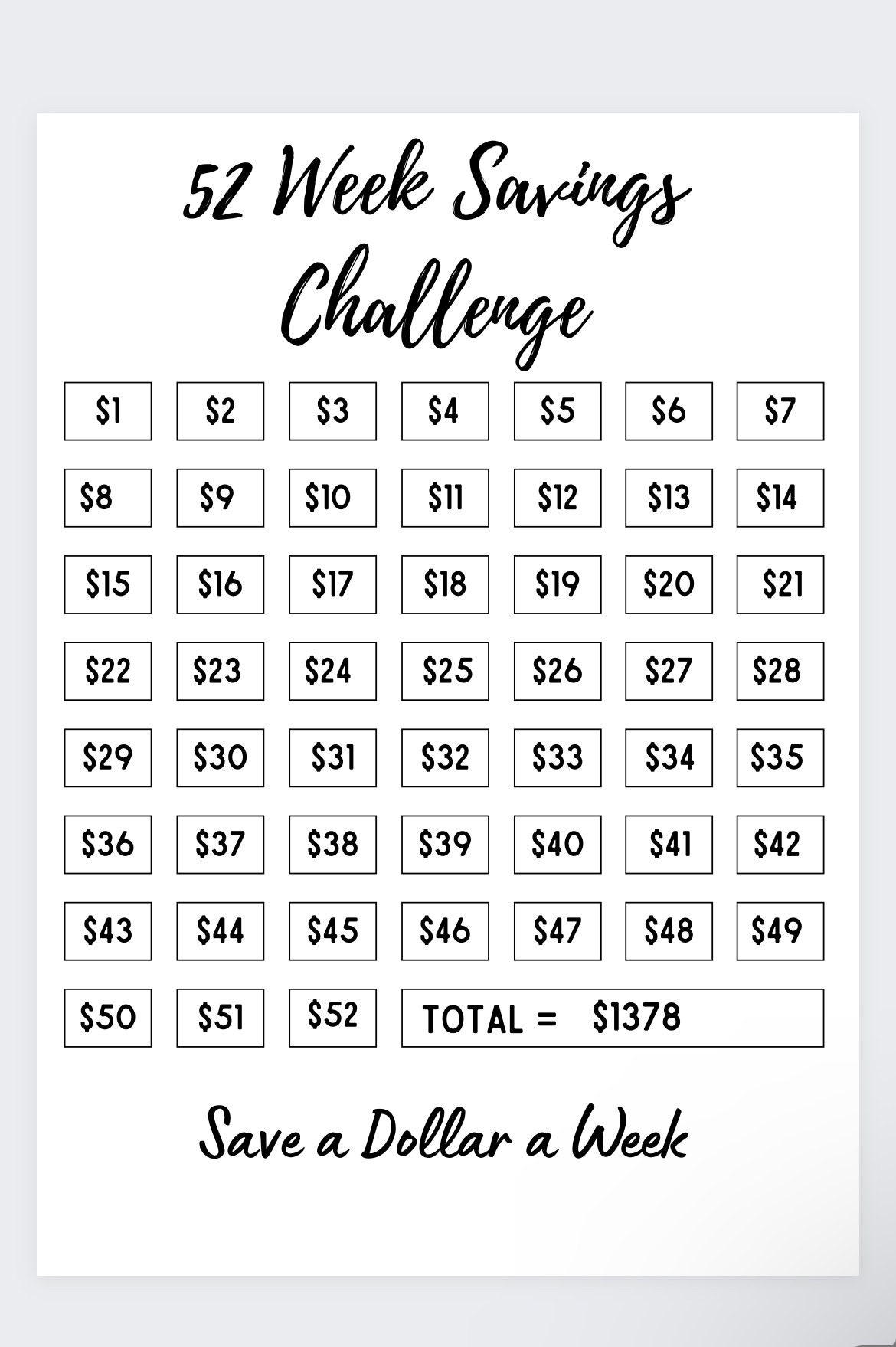 52 Week Savings Challenge Printable Money Saving Tracker PDF JPG Etsy Israel