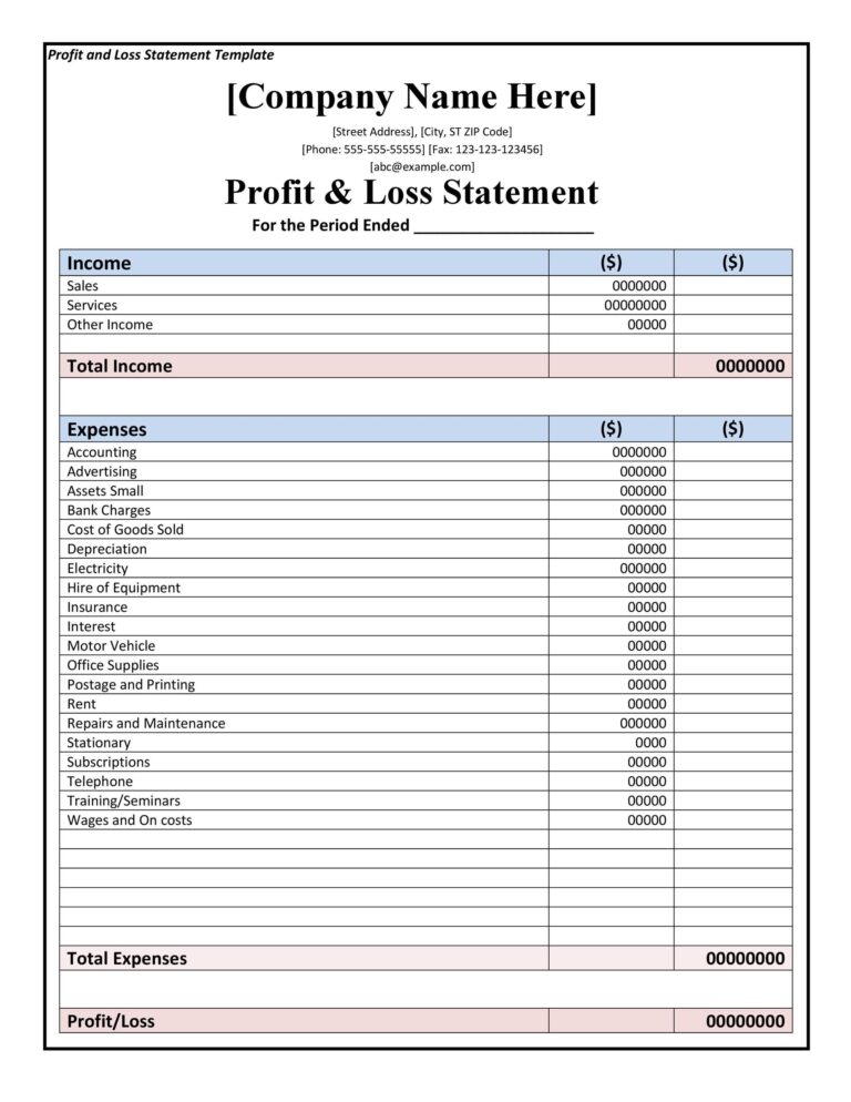 53 Profit And Loss Statement Templates Forms Excel PDF 