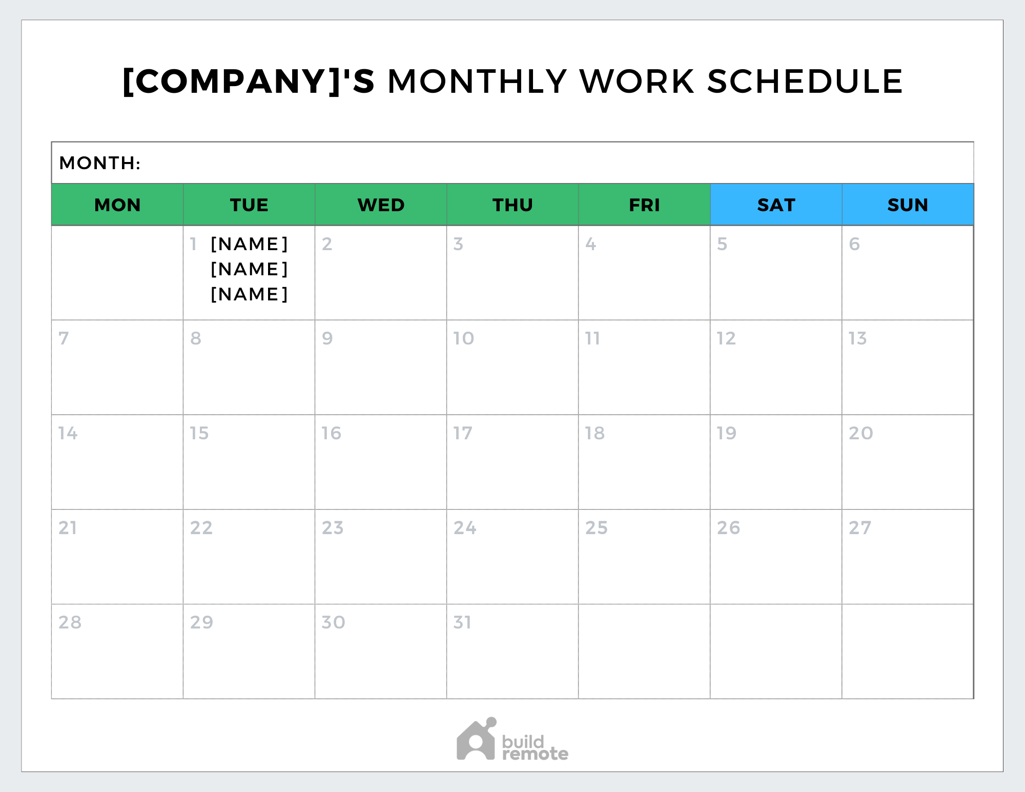 Work Calendar Printable