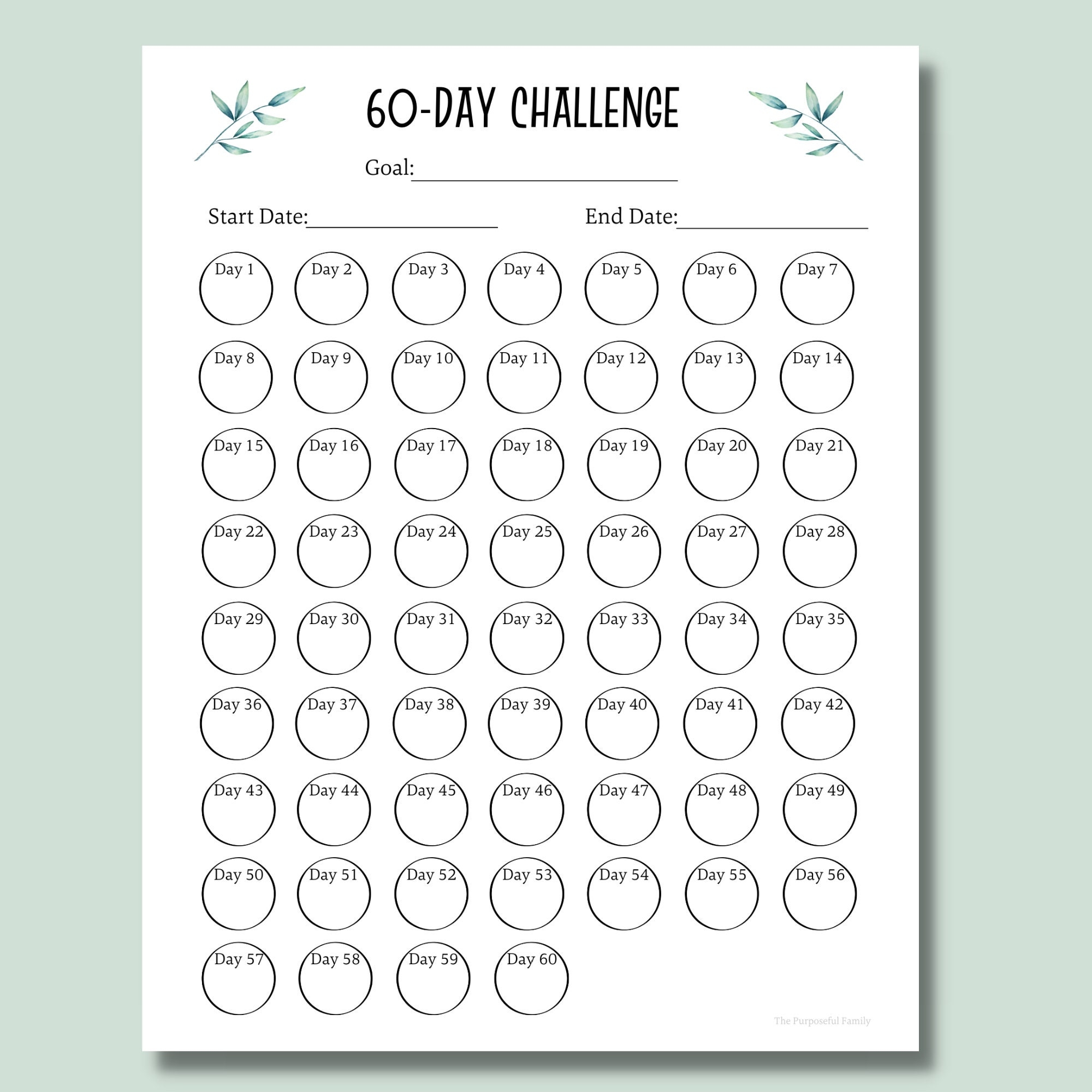 60 Day Challenge Tracker Printable PDF Habit Tracker Etsy