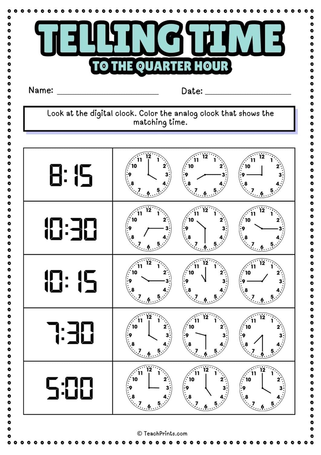 Free Printable Analog Clock Worksheets Free Printable Analog Clock Worksheets