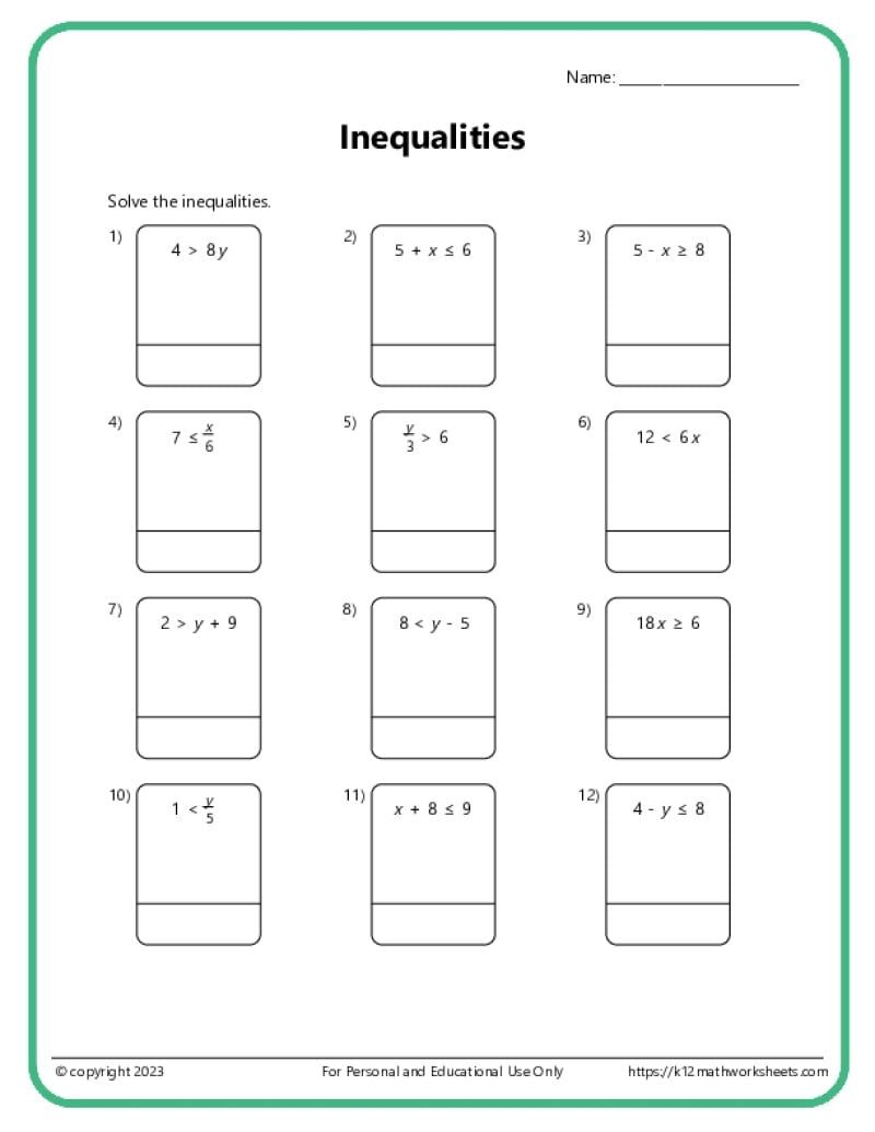 Free Printable 6th Grade Worksheets