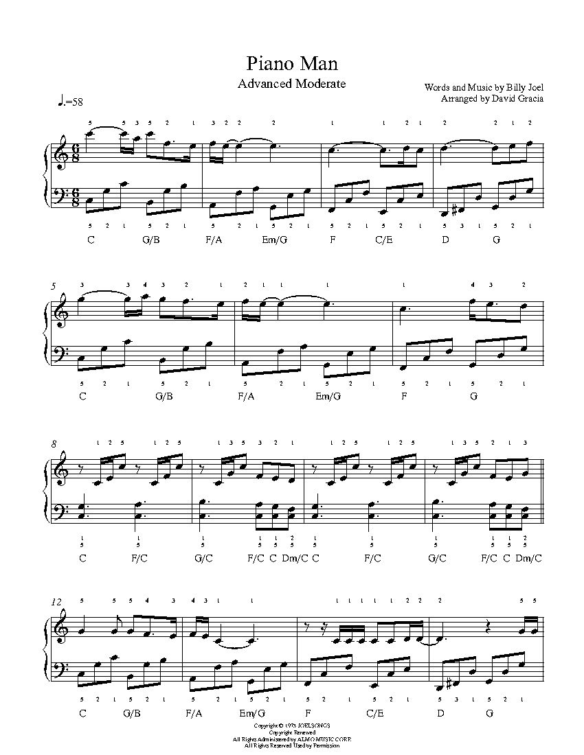 Piano Man Sheet Music Free Printable