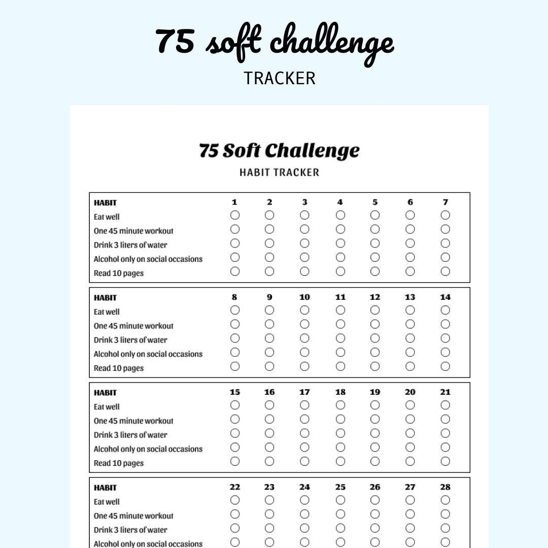 75 Soft Challenge Tracker Template Printable Digital Download IPad Etsy