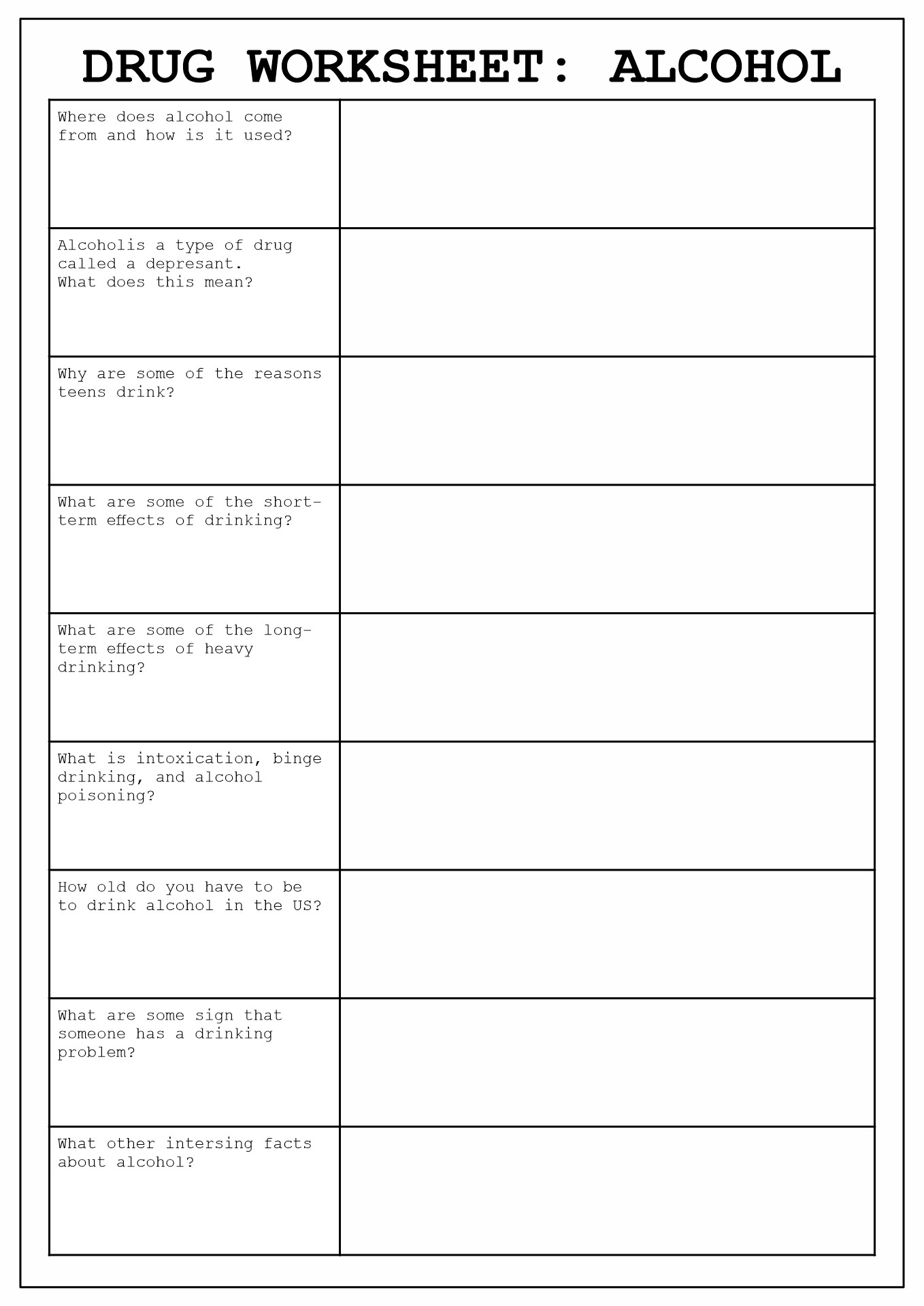 8 Drug Addiction Worksheets Printable Free PDF At Worksheeto Worksheets Library