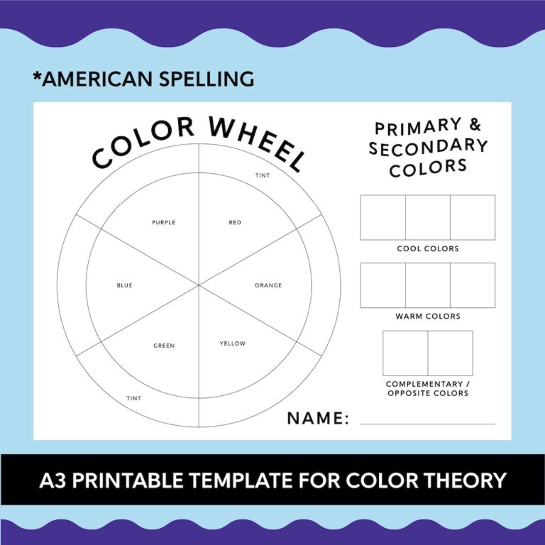 A3 Printable Colour Wheel Template american Basic Primary Secondary Colours Fun Student Lesson Activity Worksheet Painting Class Etsy