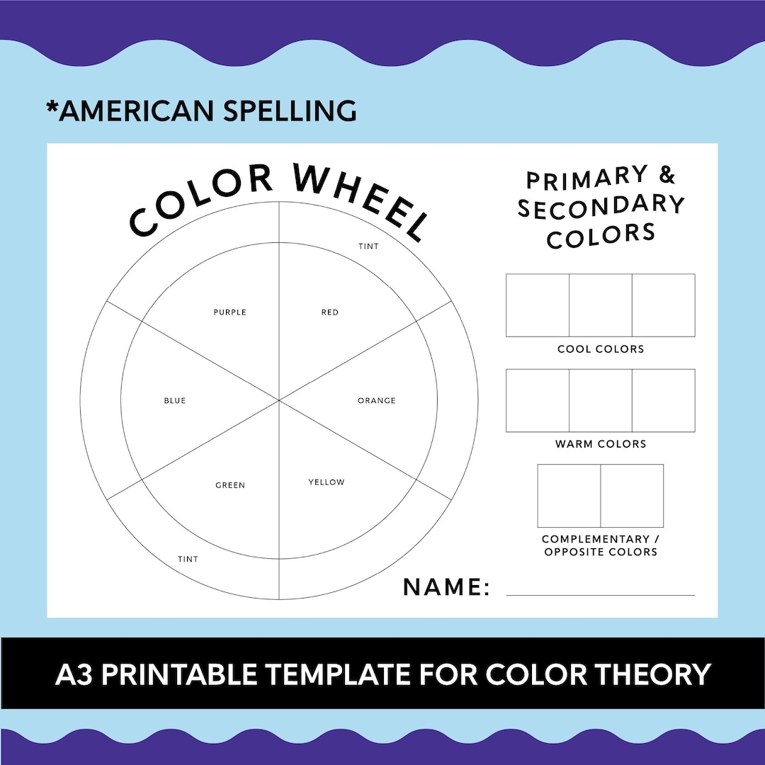 A3 Printable Colour Wheel Template american Basic Primary Secondary Colours Fun Student Lesson Activity Worksheet Painting Class Etsy