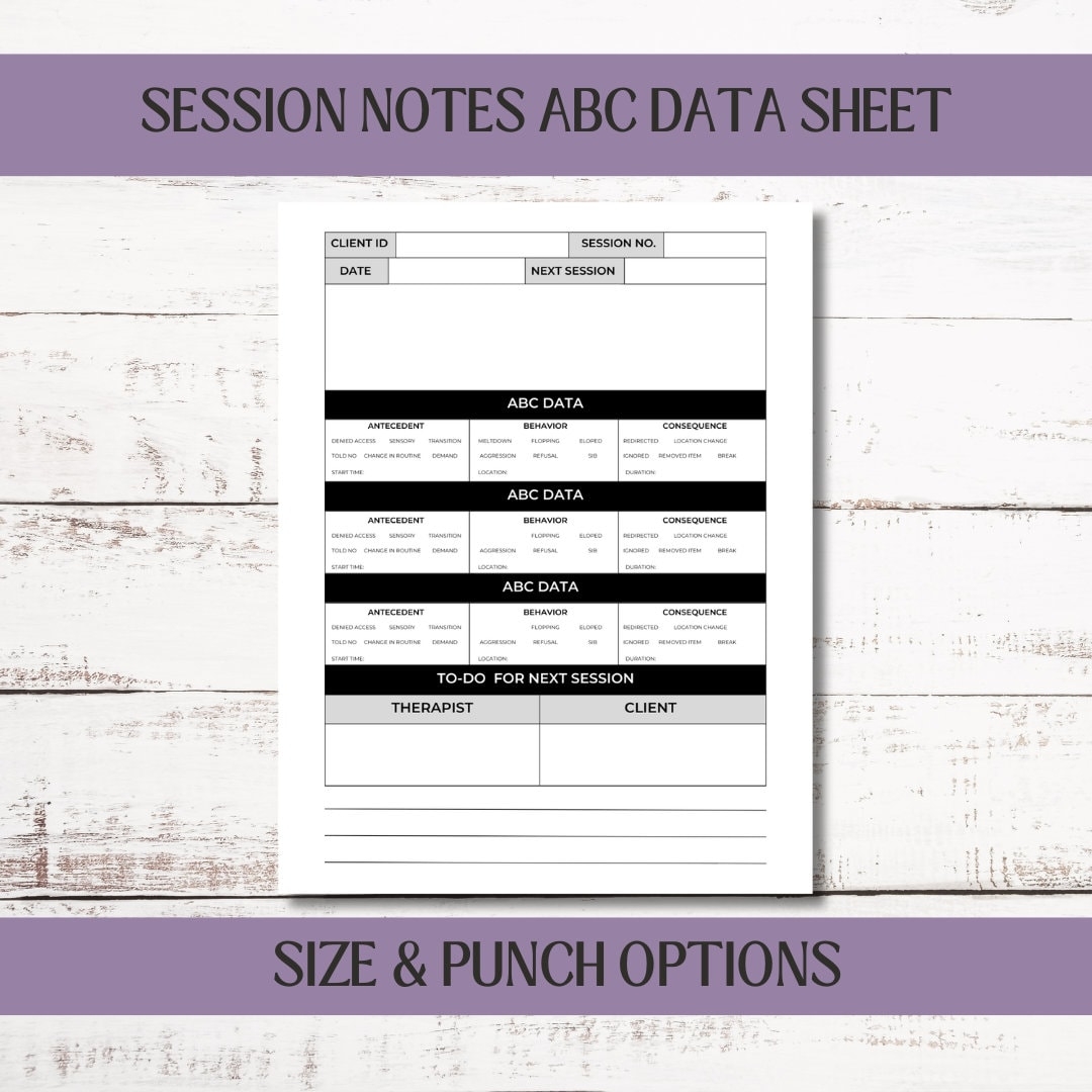 ABA Data Session Notes ABC Data Log Therapy Session Note Aba Therapy Log Behavior Chart Behavior Analyst Behavior Plan Behavior Log Etsy