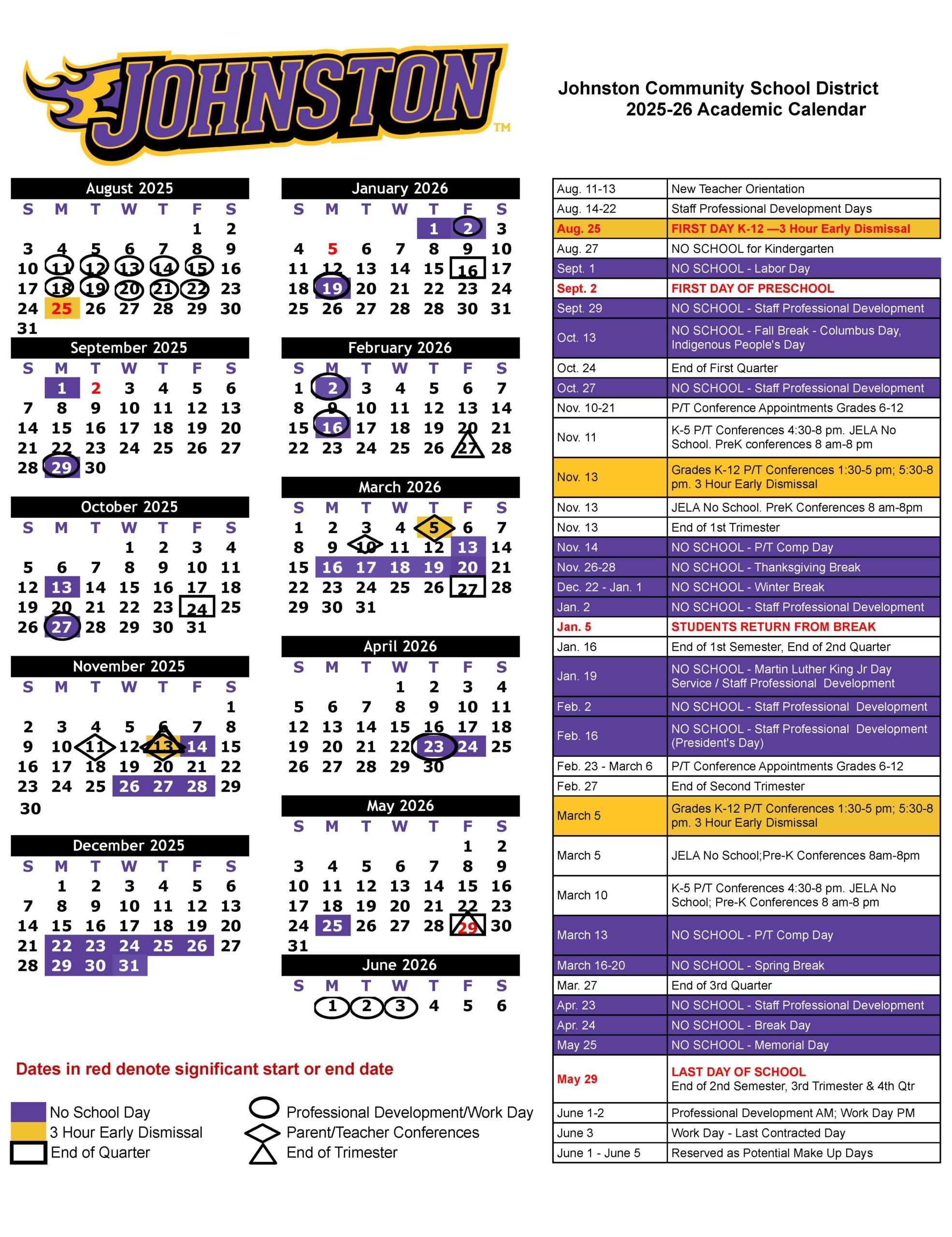 25-26 School Calendar Printable