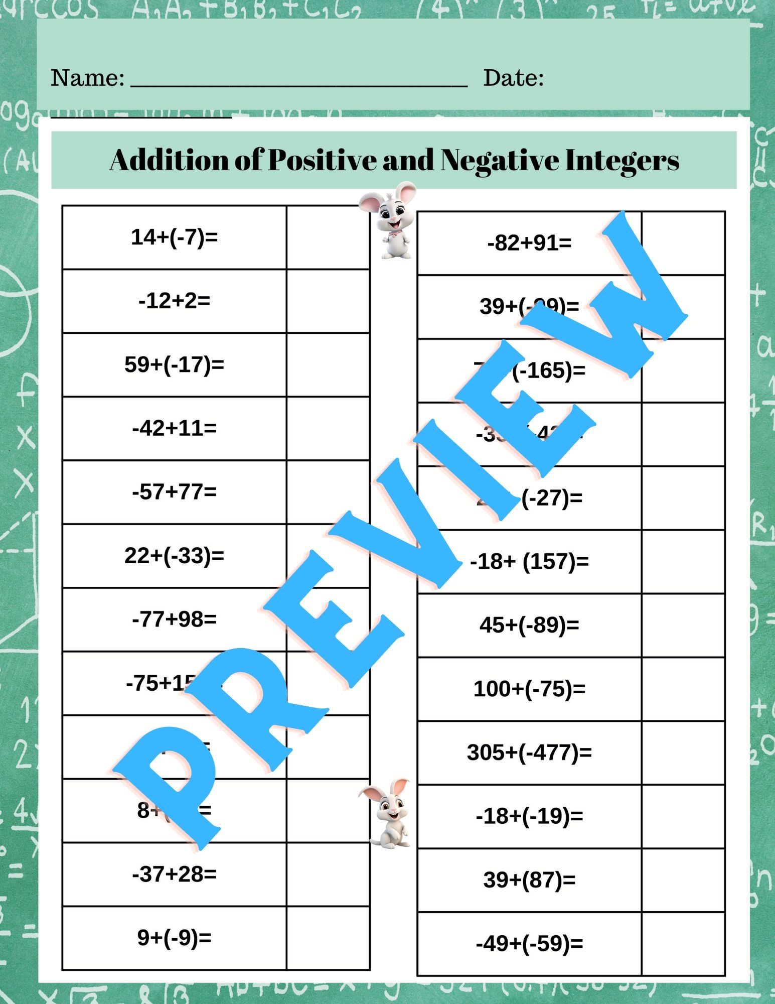 ADDING AND SUBTRACTING INTEGERS Middle School Math Worksheets Classful