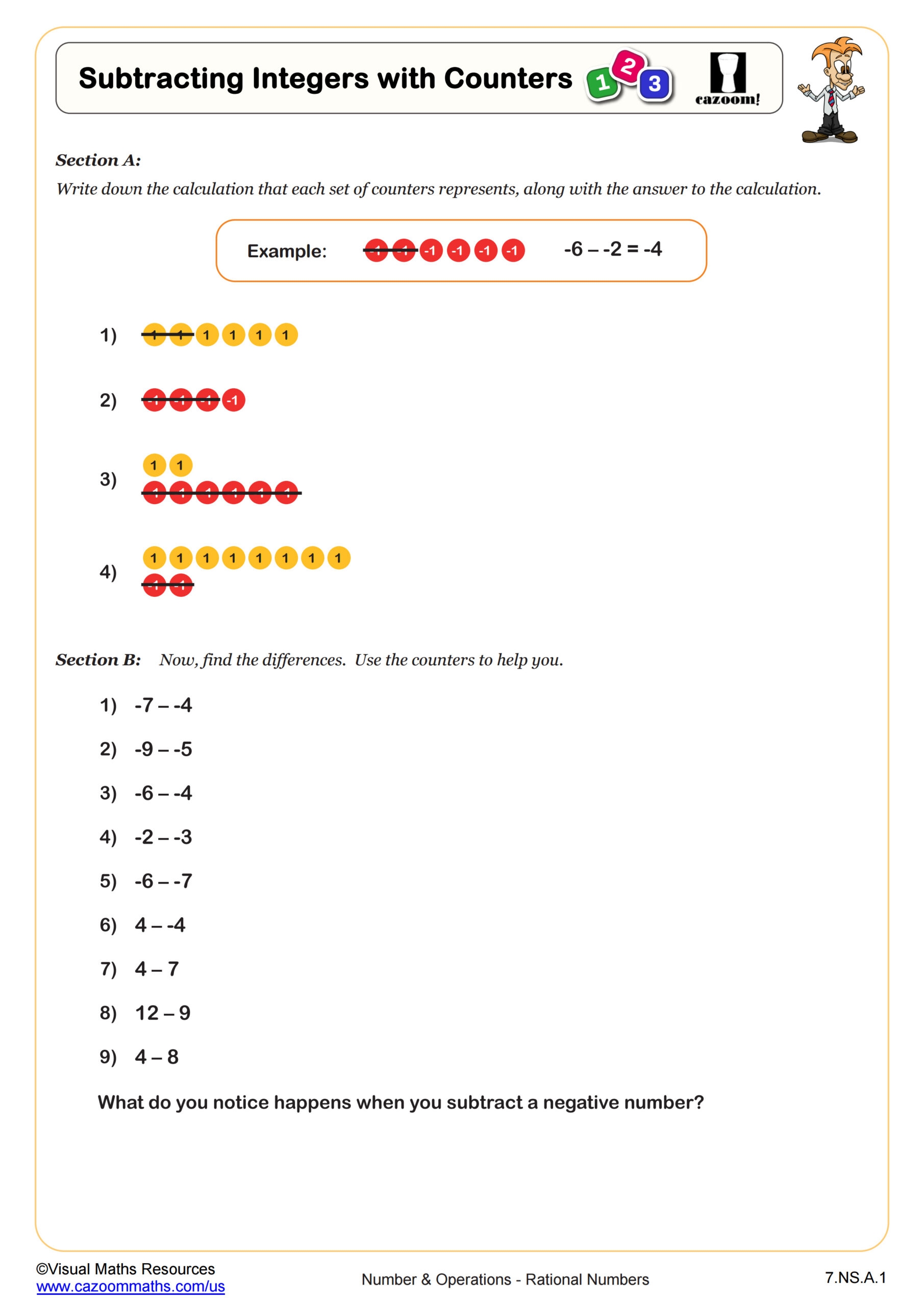Adding And Subtracting Integers Practice Worksheet 7th Grade PDF Worksheets Cazoom Math