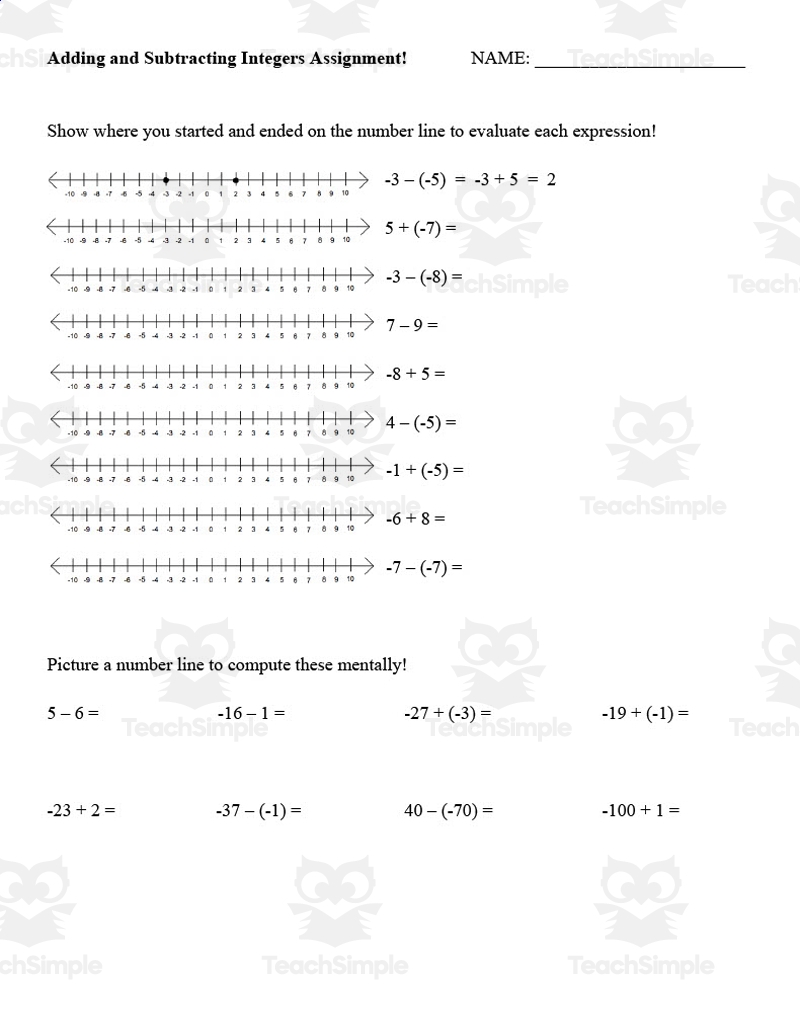 Adding And Subtracting Integers Printable Worksheets