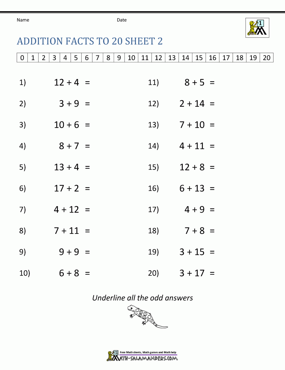 Addition Facts To 20 Worksheets Addition Facts To 20 Worksheets
