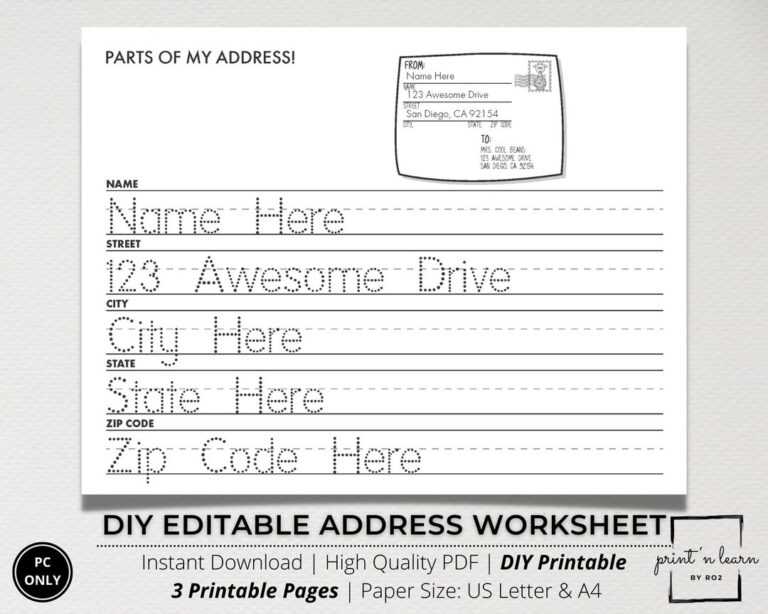 Address Tracing Sheet I Know My Address Address Worksheet Address Activity Editable Address Tracing Write My Address Dot Letters DIY Etsy