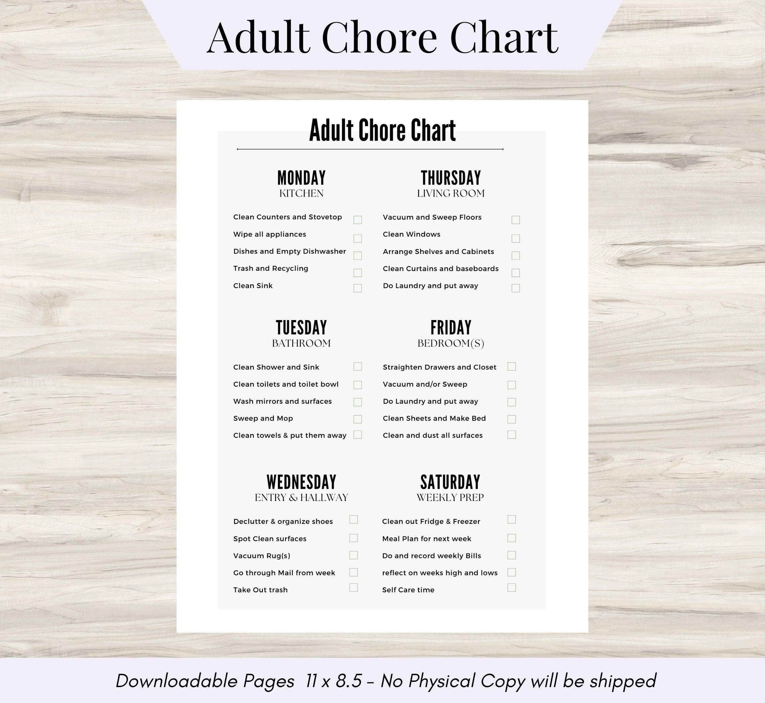 Adult Chore Chart Productivity Chart For Families Adults U0026 Kids 