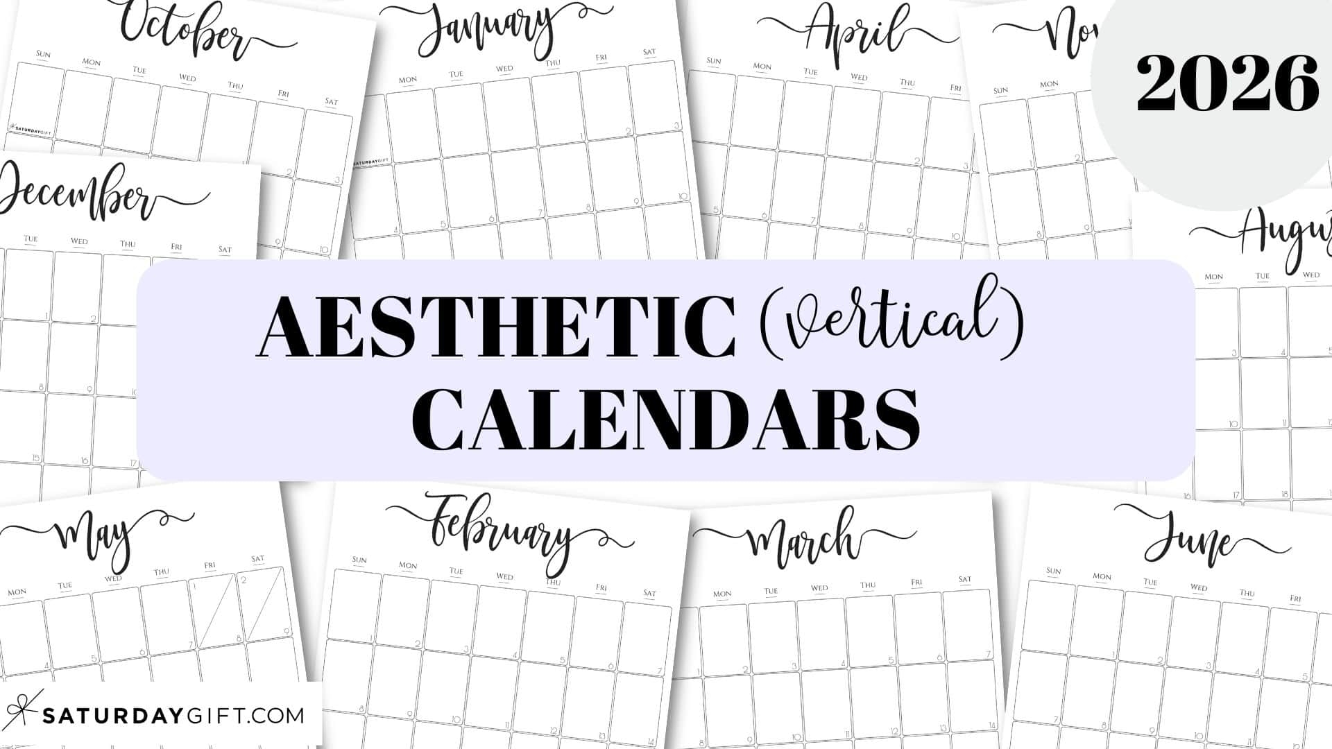 Aesthetic Printable Vertical Calendar 2026 By Saturday Gift