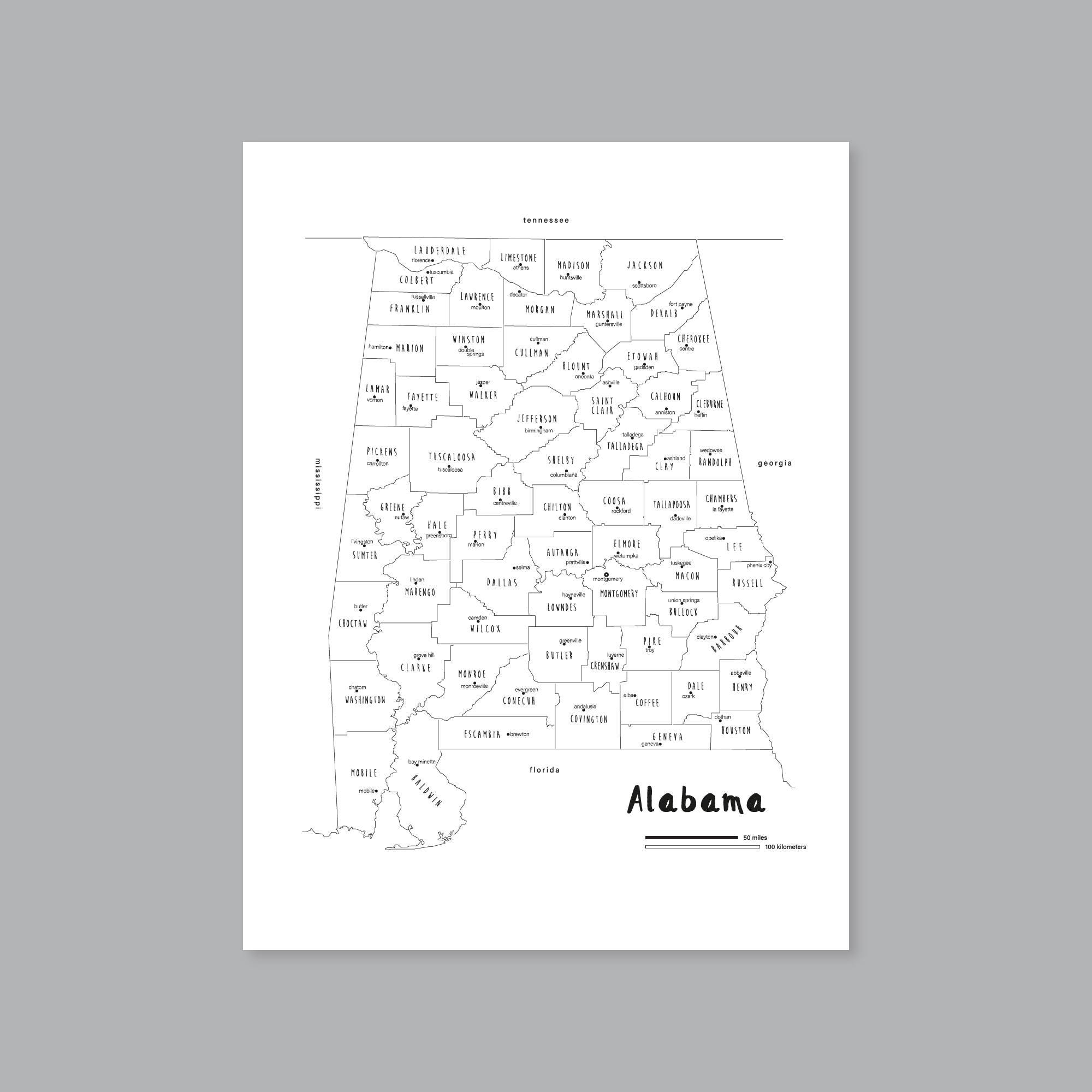 Alabama County Map Printable