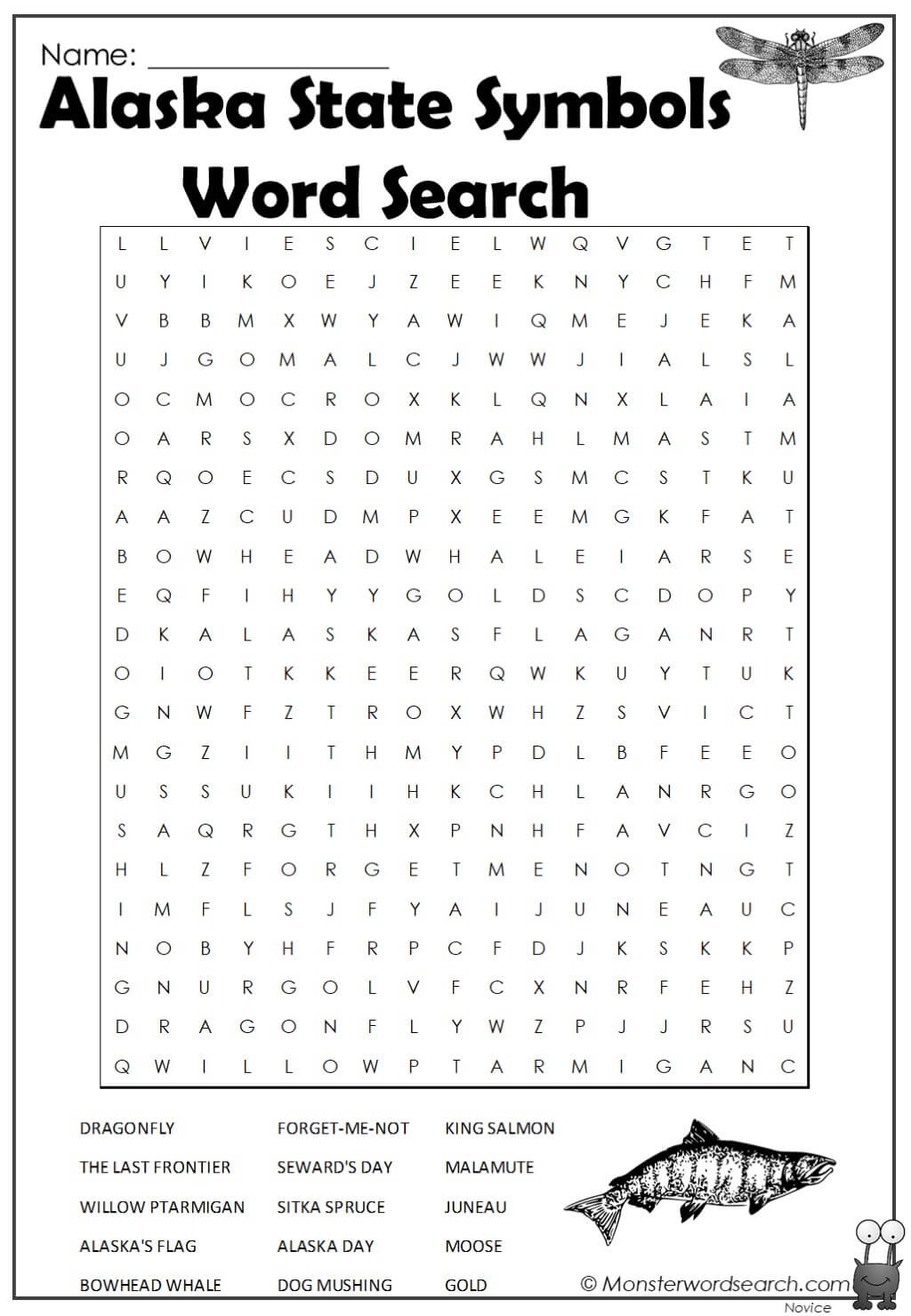 Alaska State Symbols Word Search Monster Word Search