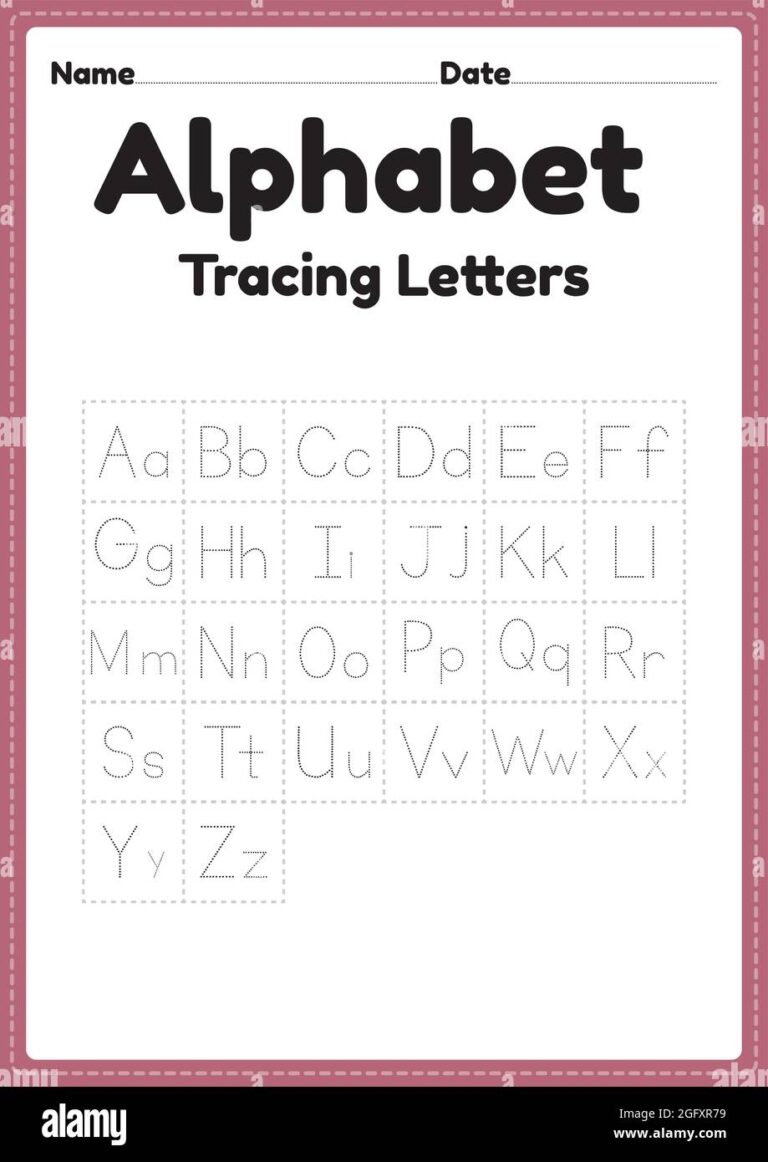Alphabet Worksheets For Kindergarten Tracing Letters For Preschool Kids For Handwriting Practice And Educational Activities In A Printable Page Stock Vector Image Art Alamy
