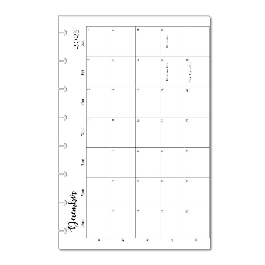 Amazon 2025 Monthly Refills For 8 Disc Planners Monthly Calendar For Junior Half Letter Size Planners 8 Disc Office Products