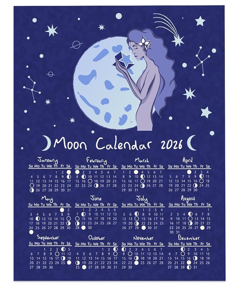 Amazon 2026 Calendar 16x20 Unframed Poster Moon Phases Lunar Poster Astrology Wall Art Celestial Calendar 2026 Moon Cycle Chart Lunar Phase Tracker Whimsical Wall Calendar Zodiac Constellation Art Home Kitchen