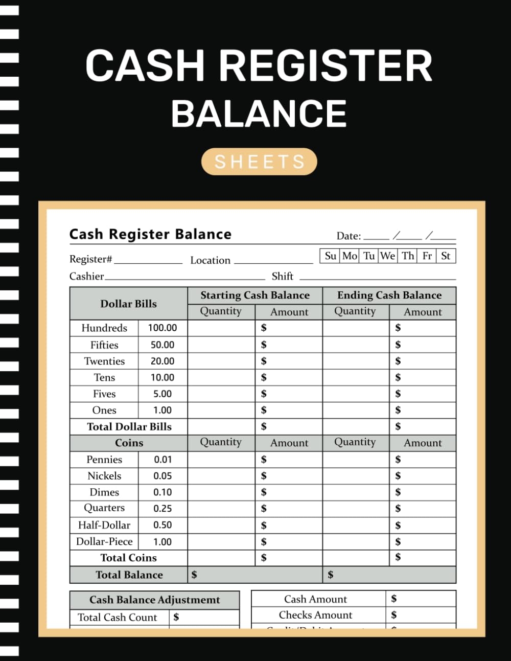 Amazon Cash Register Balance Sheets Simple Cashier Register Log Book For Daily Drawer Count Currency Coin And Deposit Record Forms 105 Pages 8 5X11 Inches NINA MARGOT BARKER Books