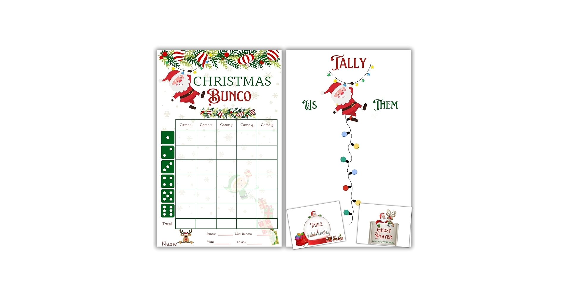 Amazon Christmas Bunco Kit Christmas Winter Bunco Bunco Score Sheets Holiday Themed Bunco Scorecards Tally Sheets Ghost Player Holiday Bunco Bunco Game Kit For