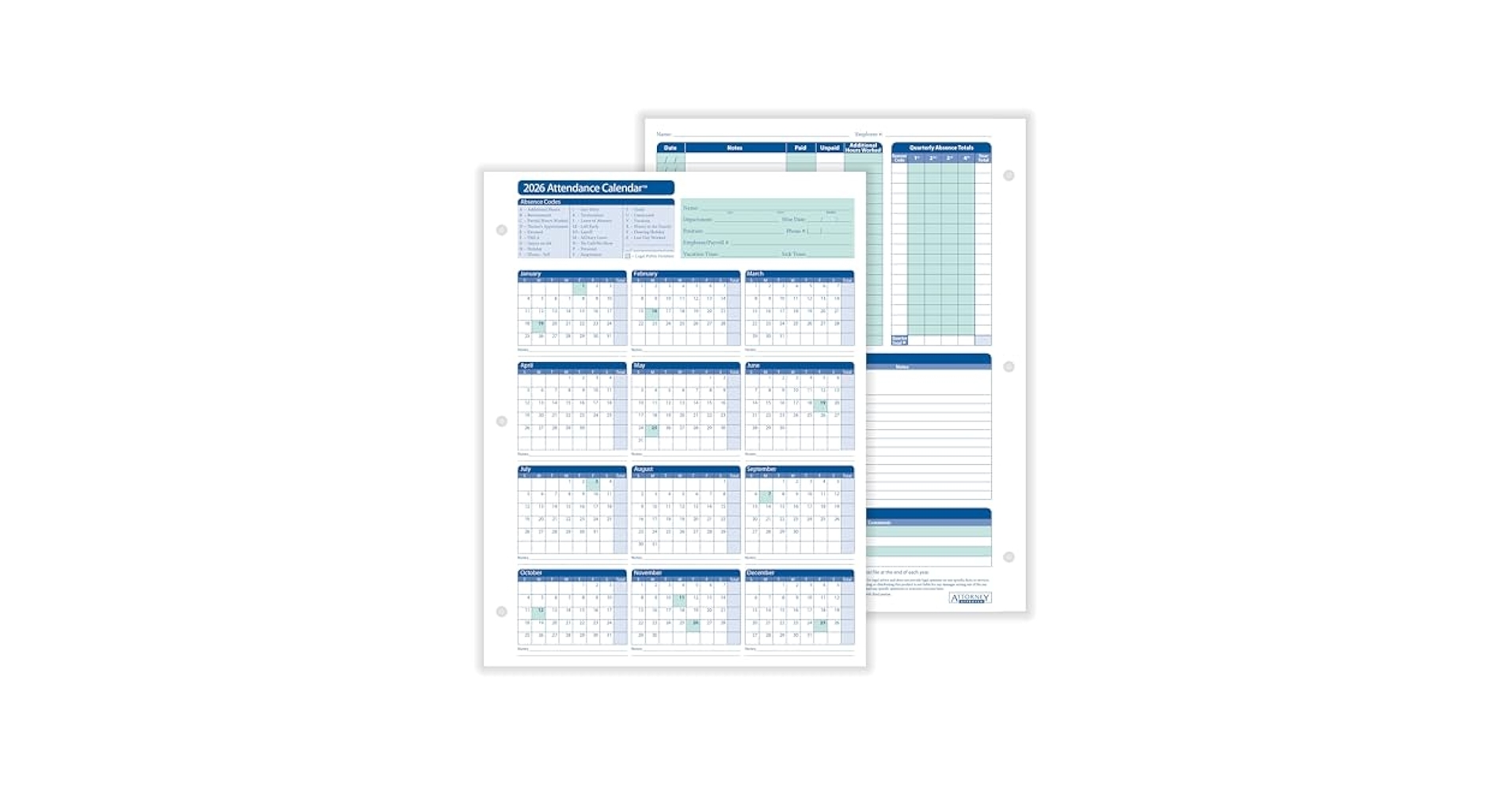 2026 Attendance Calendar Printable Free