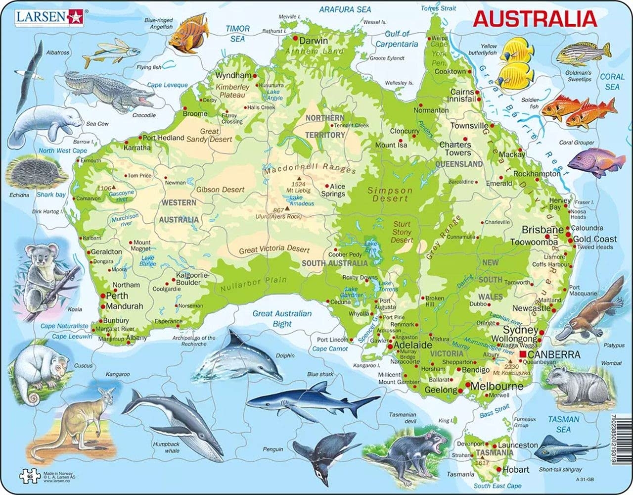 Amazon Larsen Puzzles Australia Map With Animals 65 Piece Children s Educational Jigsaw Puzzle Toys Games Amazon Larsen Puzzles Australia Map With Animals 65 Piece Children s Educational Jigsaw Puzzle Toys Games
