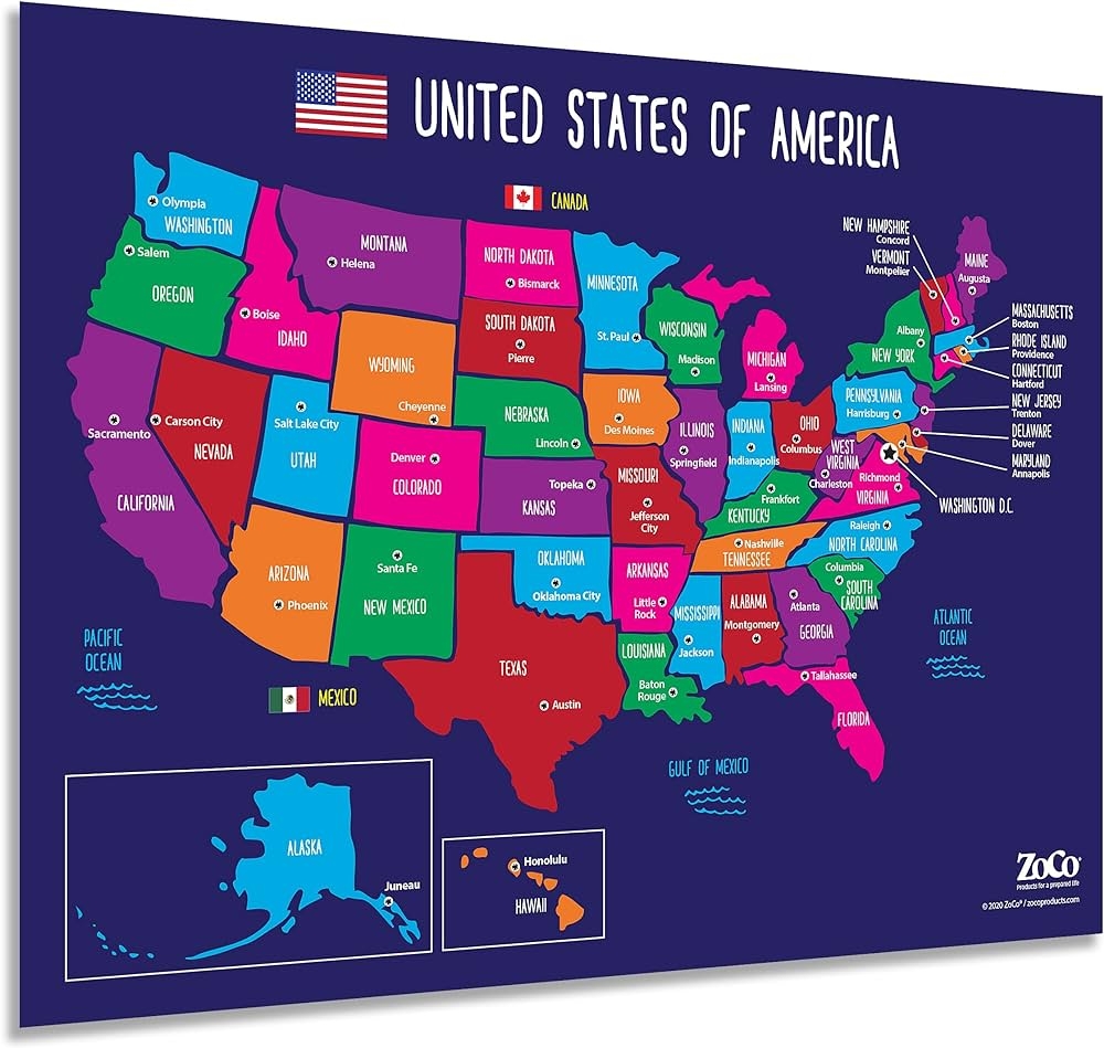 50 States And Capitals Printable Map