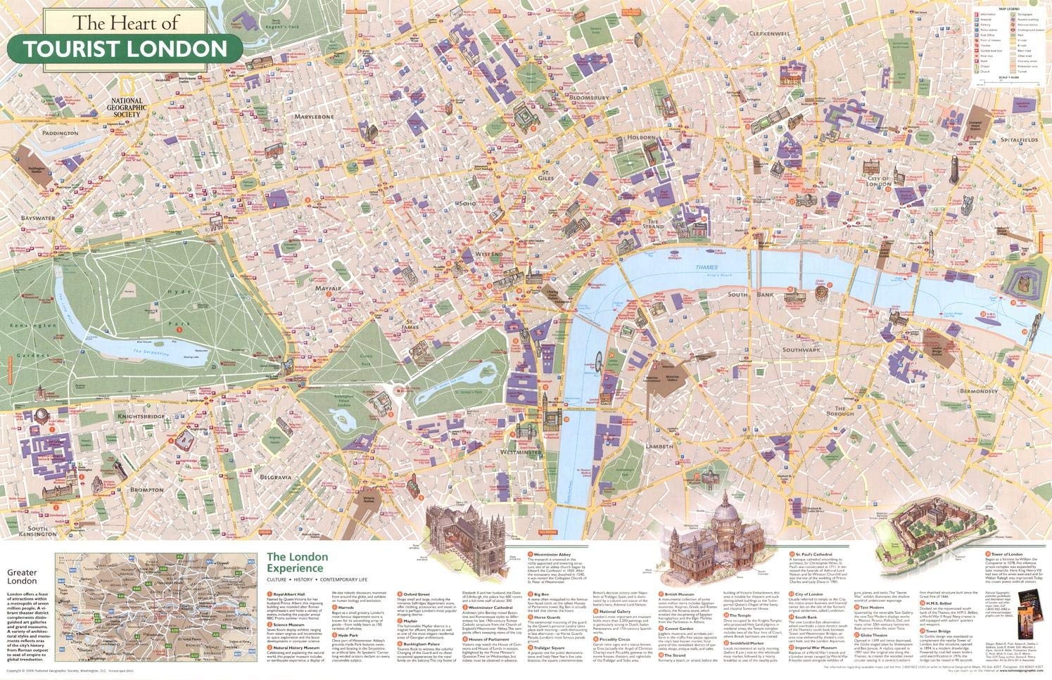 Amazon National Geographic The Heart Of Tourist London Wall Map In The Year 2000 31 25 X 20 25 Inches Laminated Office Products