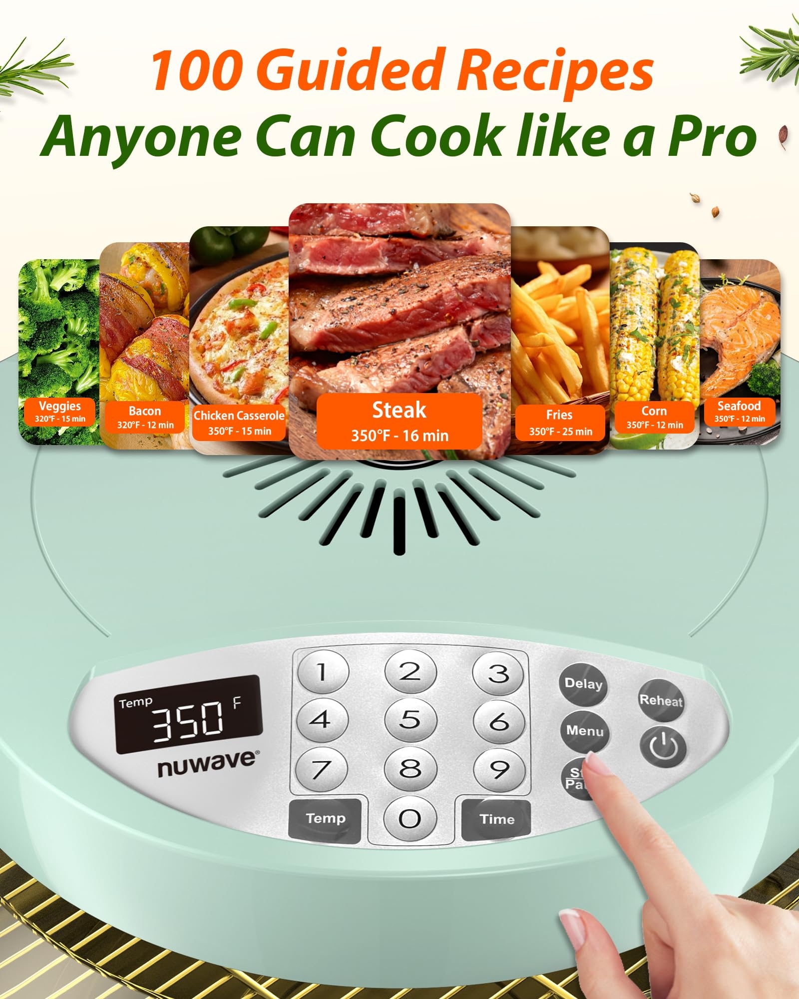 Amazon Nuwave Oven Pro Plus Air Fryer Infra Red Countertop 2025 Advanced Convection No Defrosting Or Preheating Cook Fresh Or Frozen Durable Power Dome 100 Presets 50 Memory PFAS Free Mint Green 