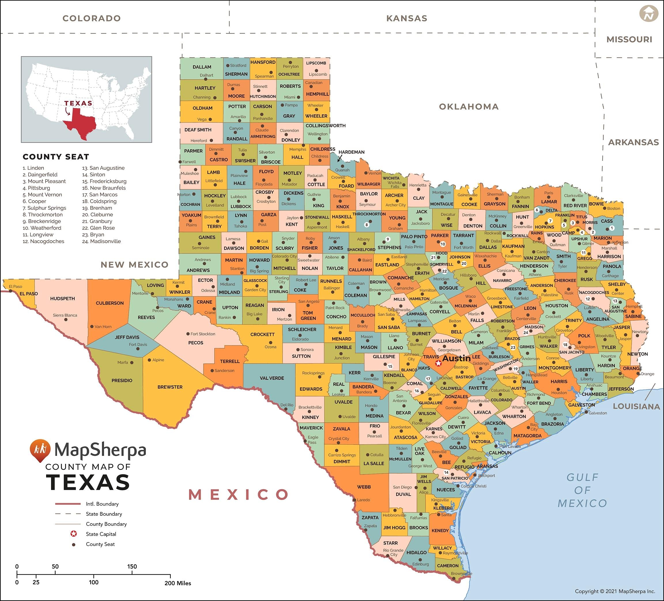 Amazon Texas Counties Map Large 48