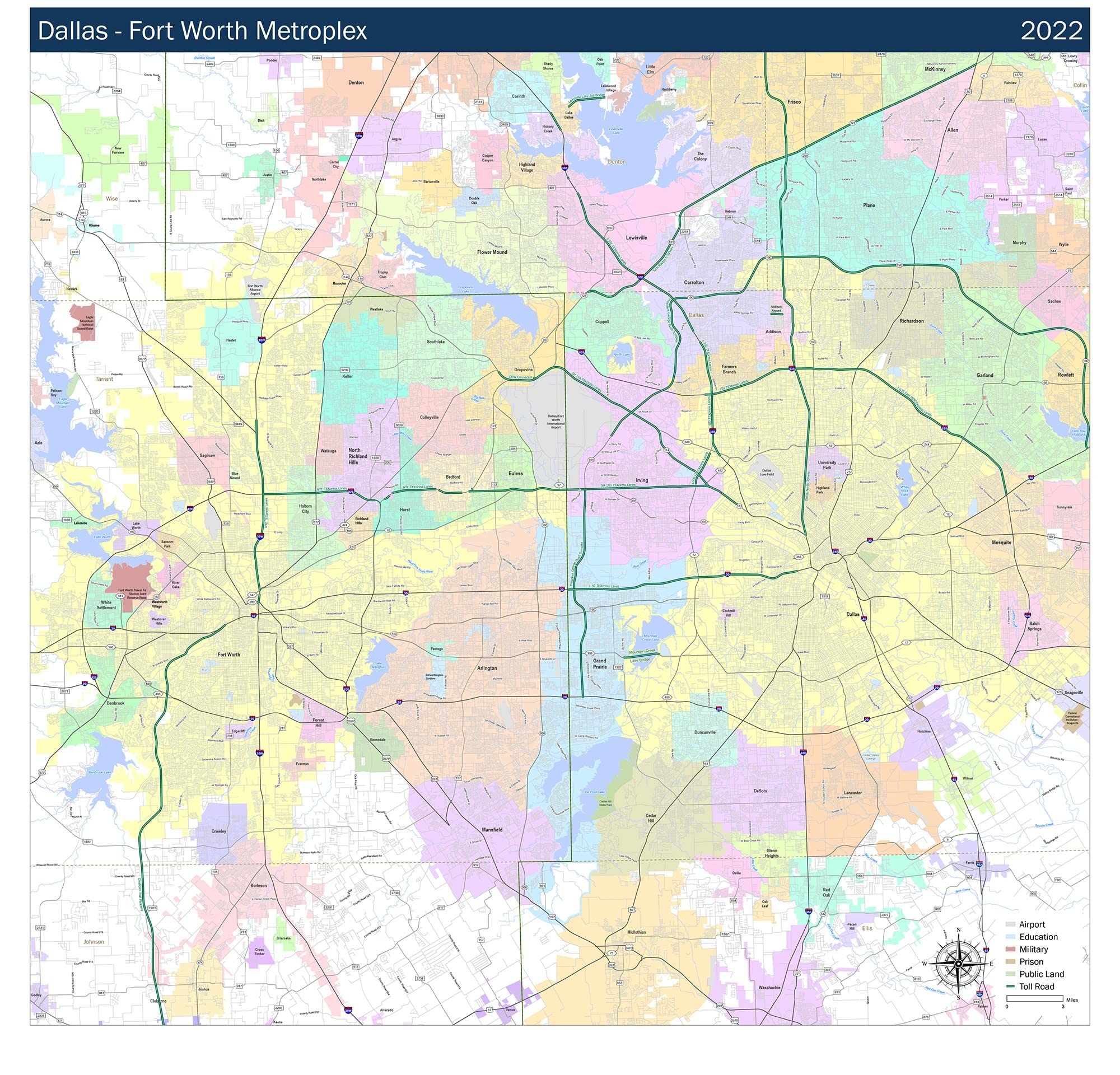 Amazon Wall Art Impact 25x24in Dallas Fort Worth Metroplex Map Laminated Office Products