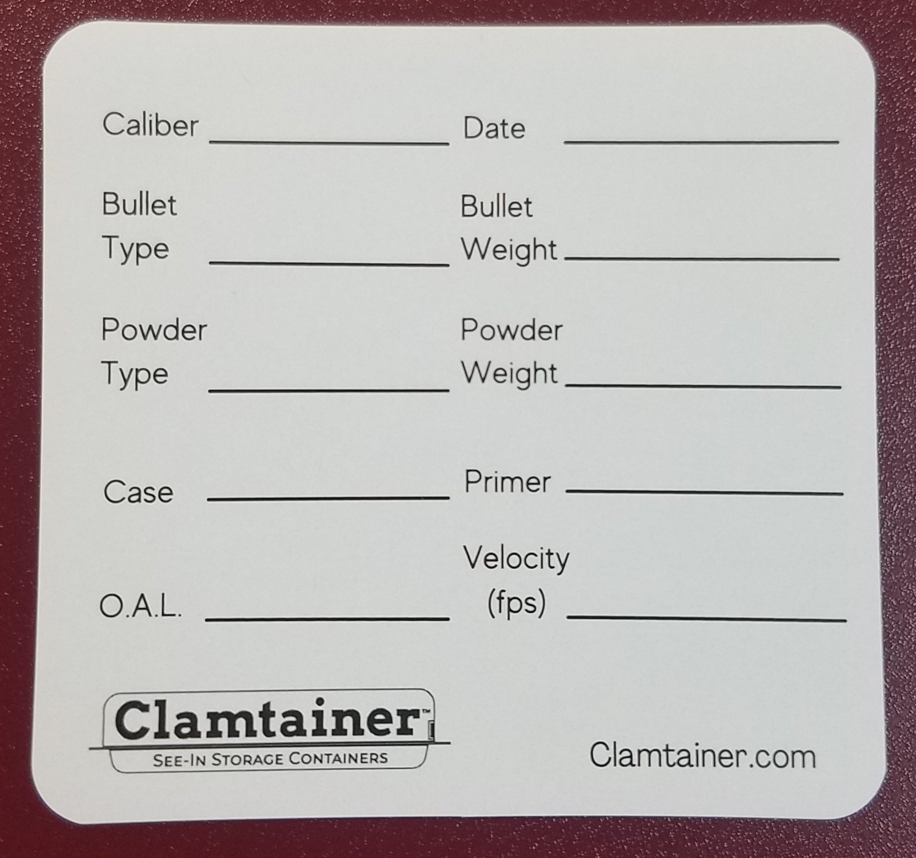 Ammo Reloading Recipe Labels 12 pack Worksheets Library