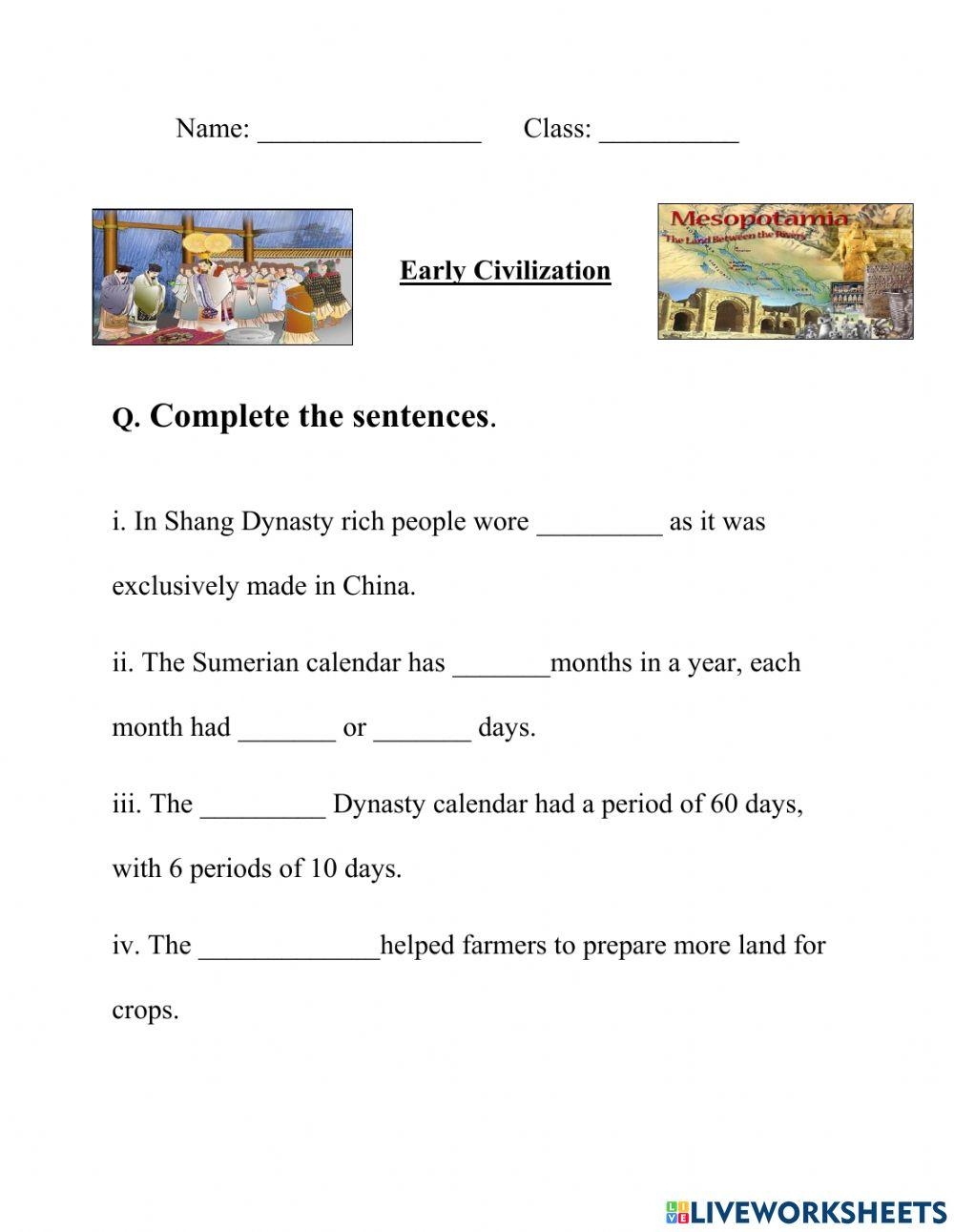 Ancient Civilizations Worksheets Library