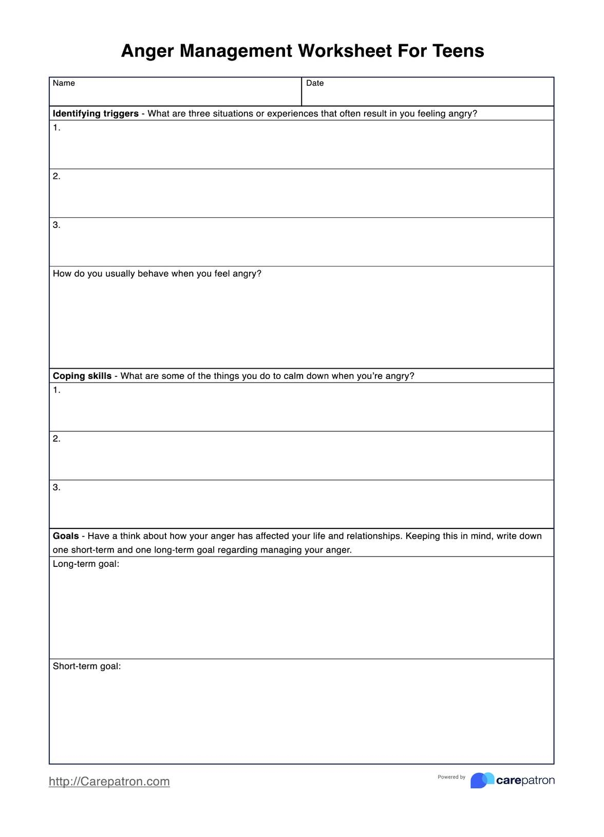 Anger Management Worksheets For Teens Example Free PDF Download