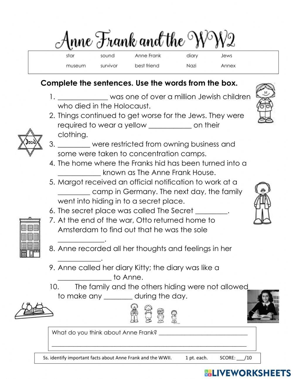 Anne Frank And WWII Worksheet Live Worksheets Worksheets Library