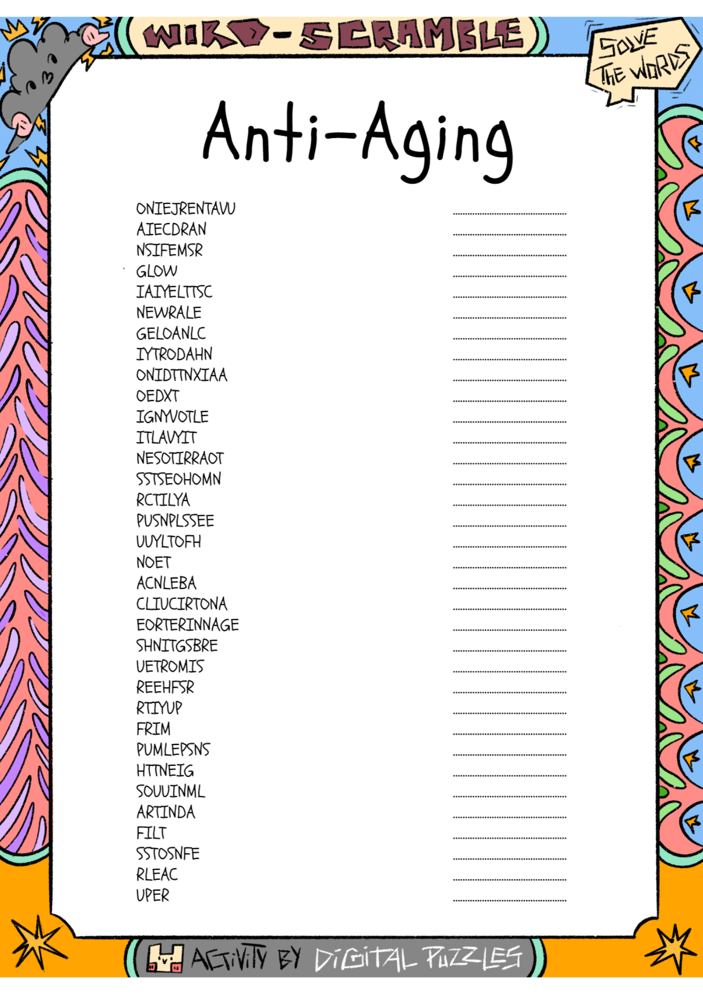 Anti Aging Word Scramble Puzzle Worksheet Activity Made By Teachers