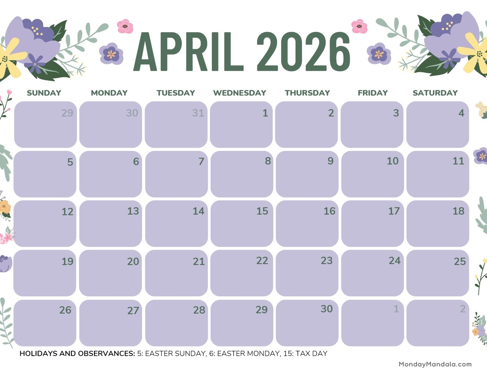 April 2026 Calendars Free PDF Printables 