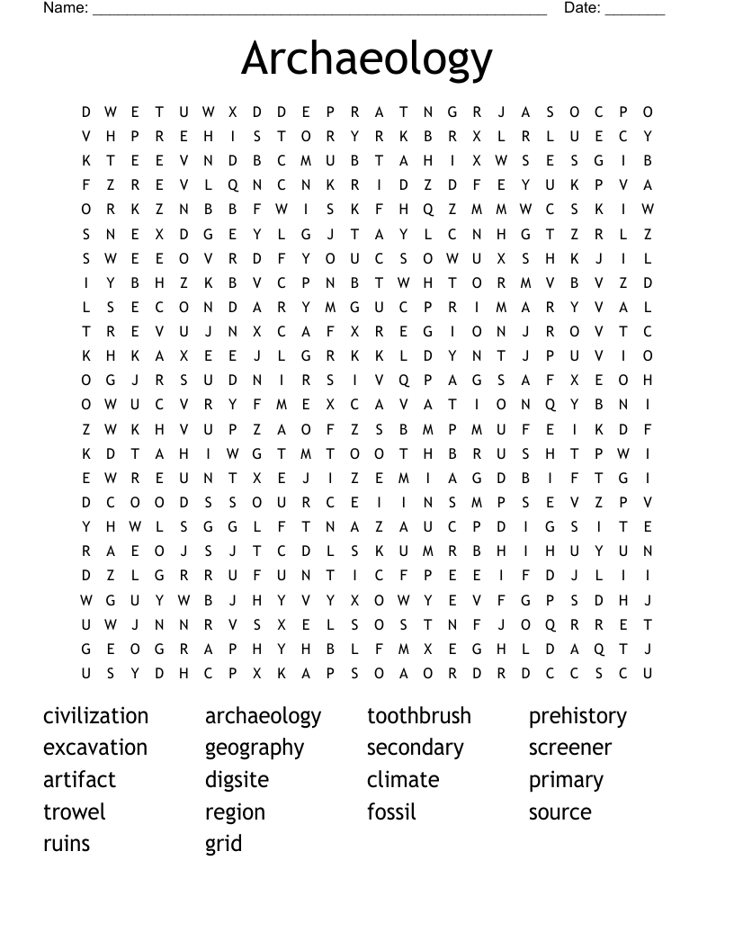 Archaeology Word Search WordMint
