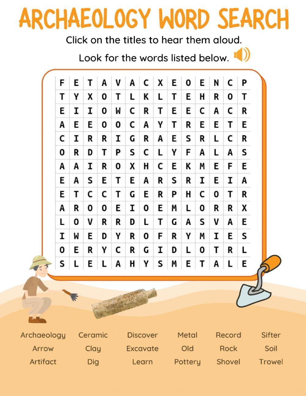 Archaeology Word Search Worksheet Worksheets Library
