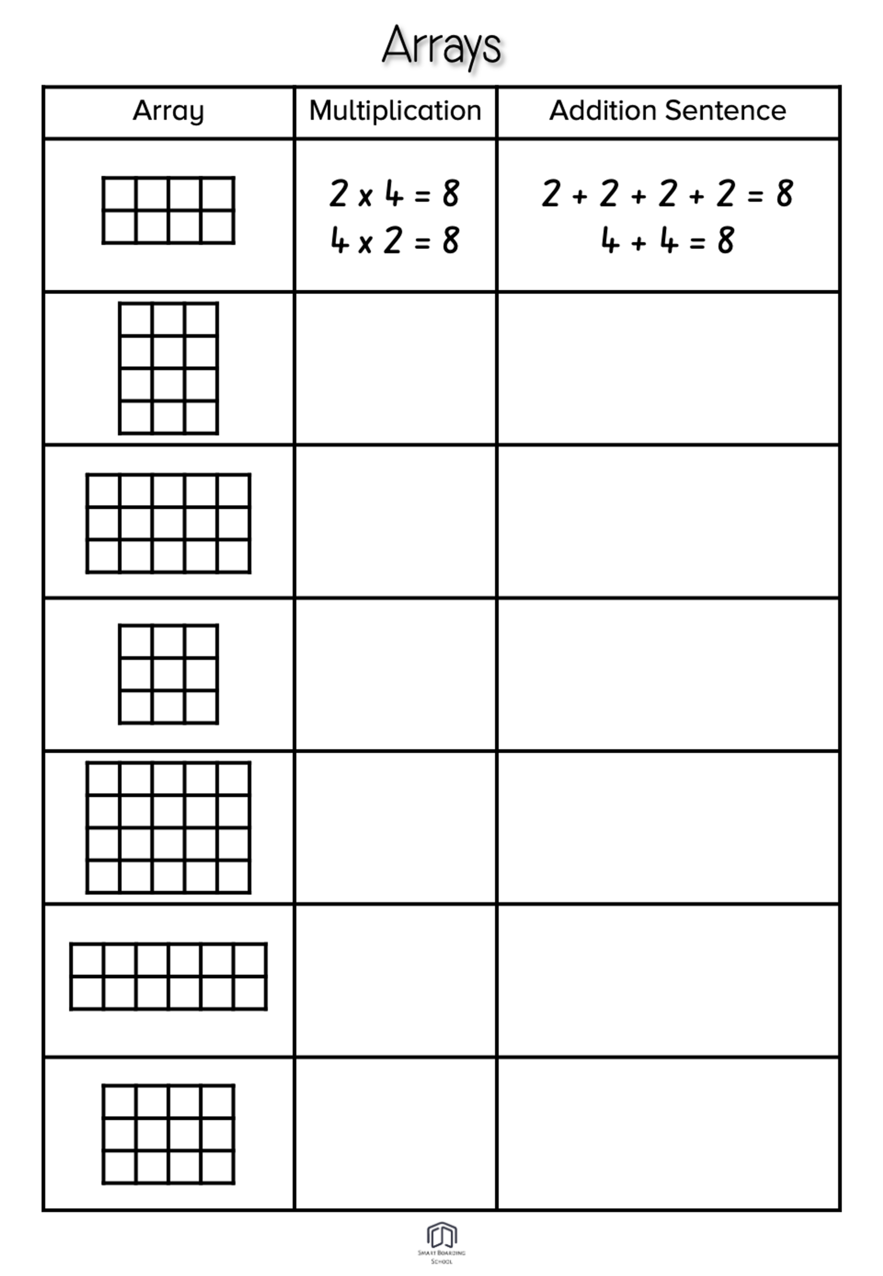 Arrays And Multiplication Worksheets