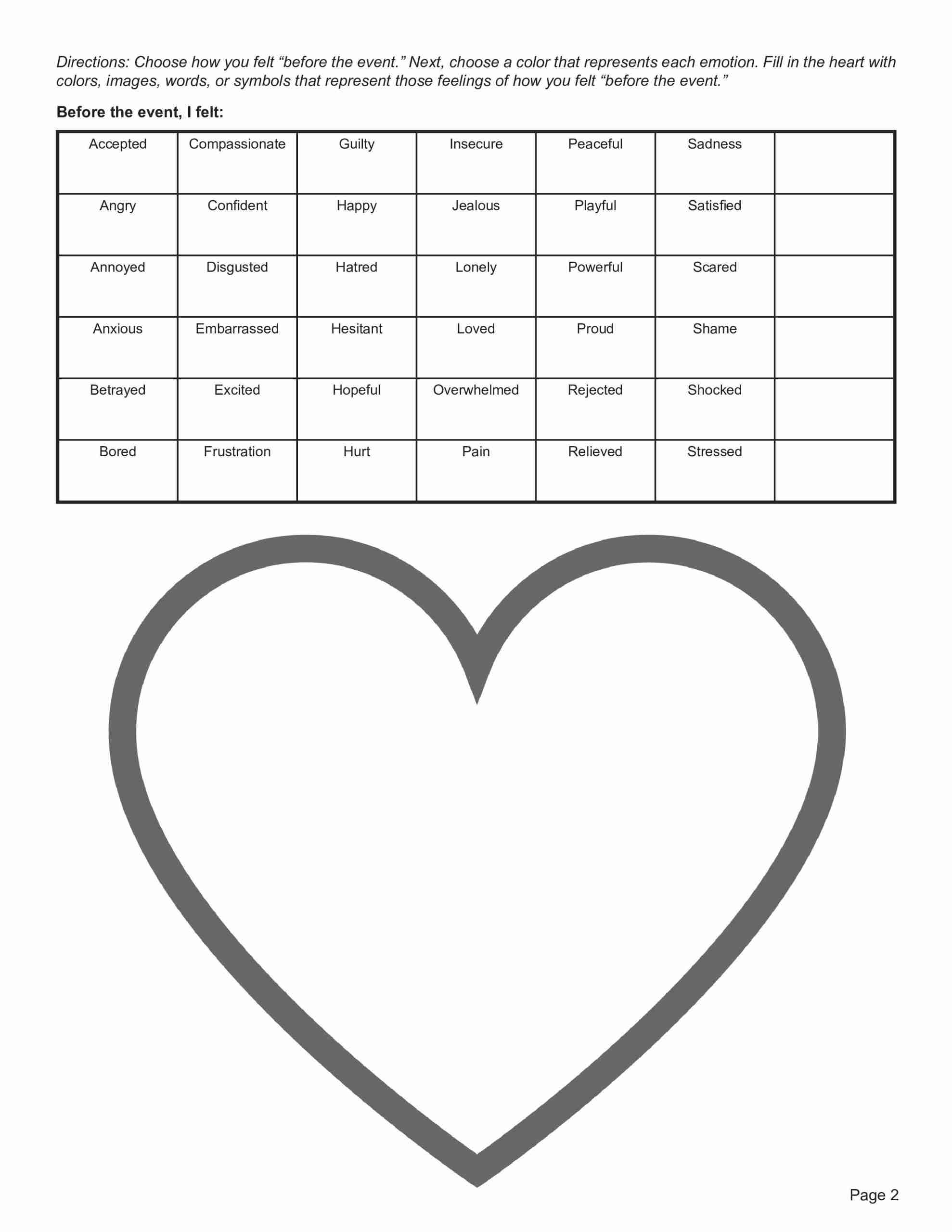 Art Therapy Color Your Feelings Before And After Event Worksheet TherapyByPro