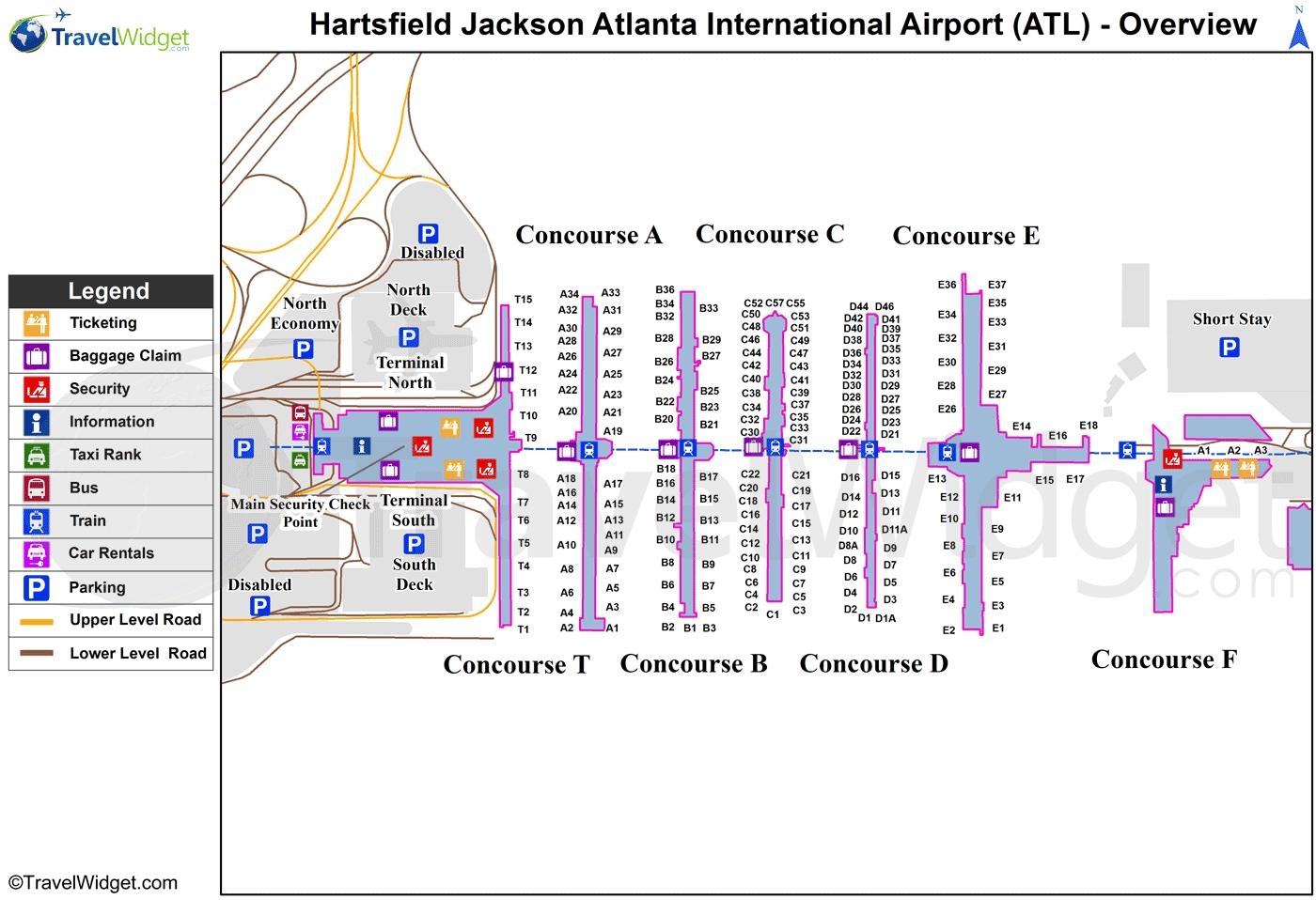 Atlanta Airport Map Map Of Hartsfield Jackson Atlanta International Airport United States Of America 