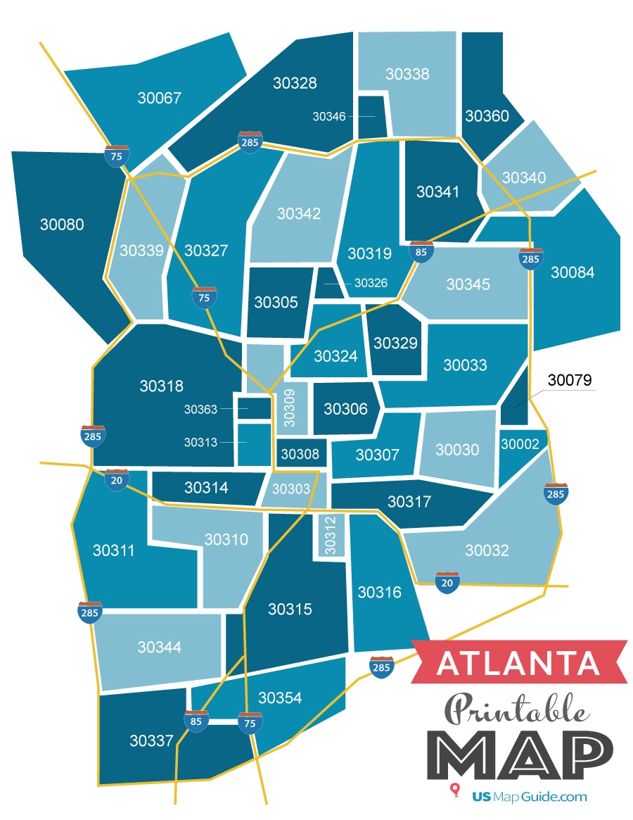 Atlanta GA Zip Code Map 40 Zip Codes US Map Guide